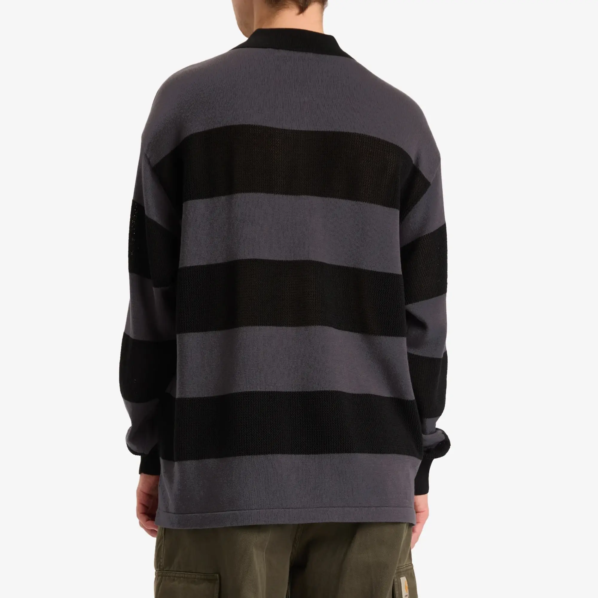 A Bathing Ape Men's Jacquard Multi Logo Stripe Relaxed Fit Ls Tee Black