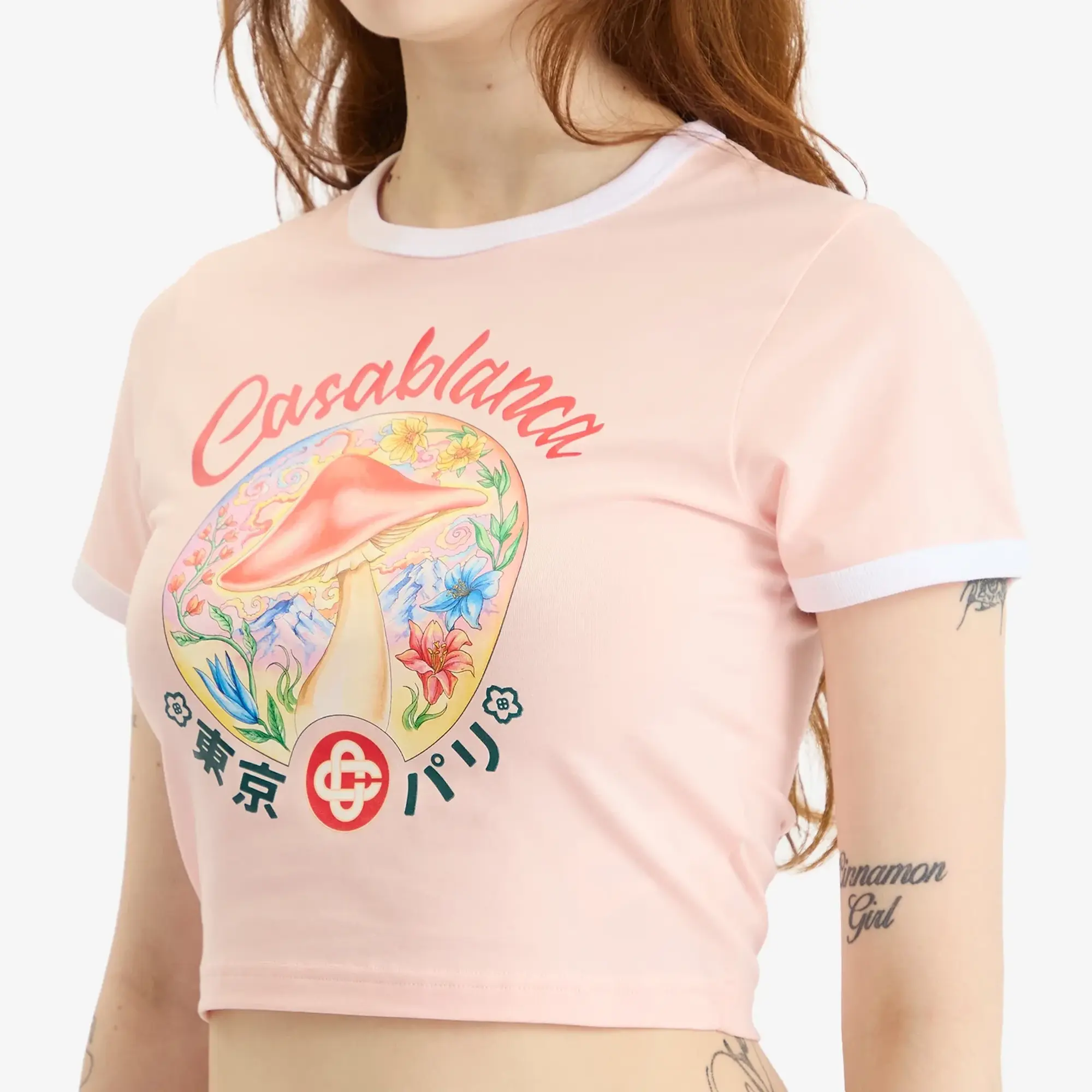 Casablanca Women's Mushroom Emblem Printed Baby T-Shirt Pink