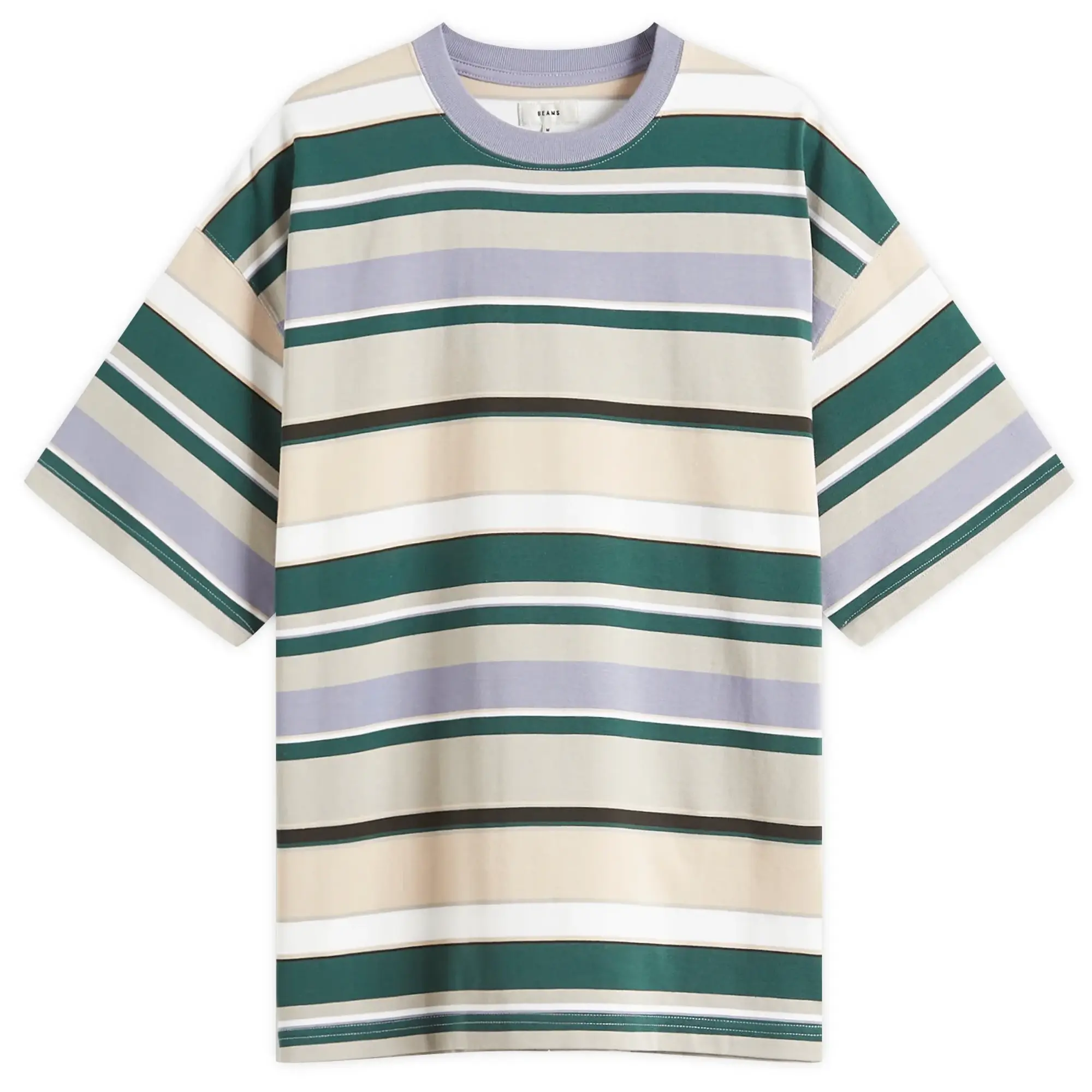 BEAMS Men's Multi Stripe Tee Light Grey