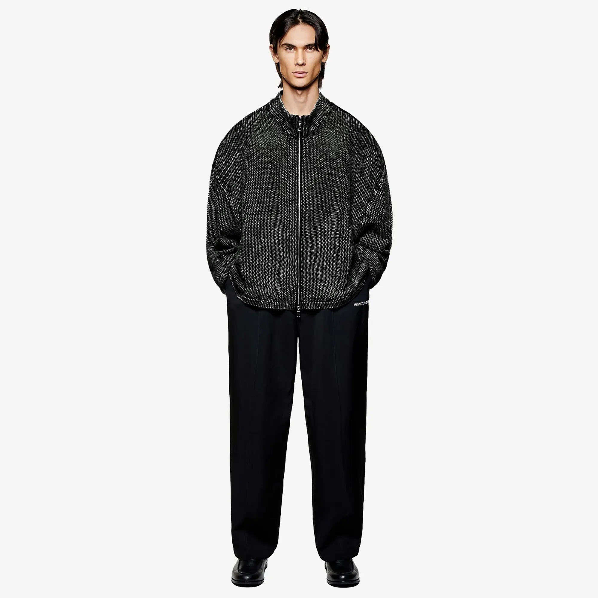 MKI Men's Pigment Dyed Loose Gauge Track Jacket Pigment Black