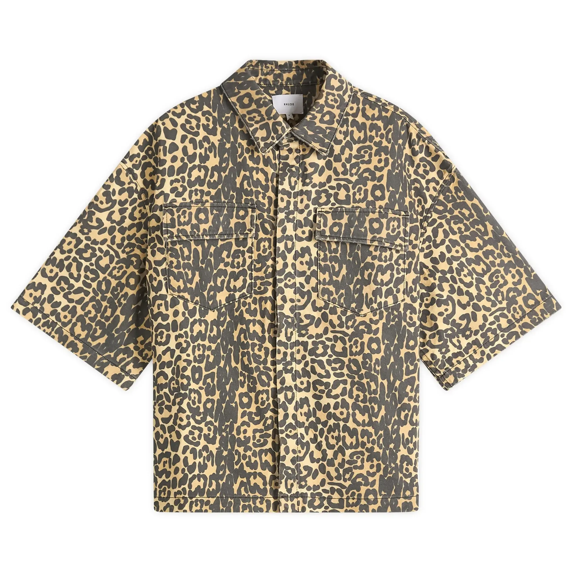 Rhude Men's Leopard Short Sleeve Shirt Black/Tan