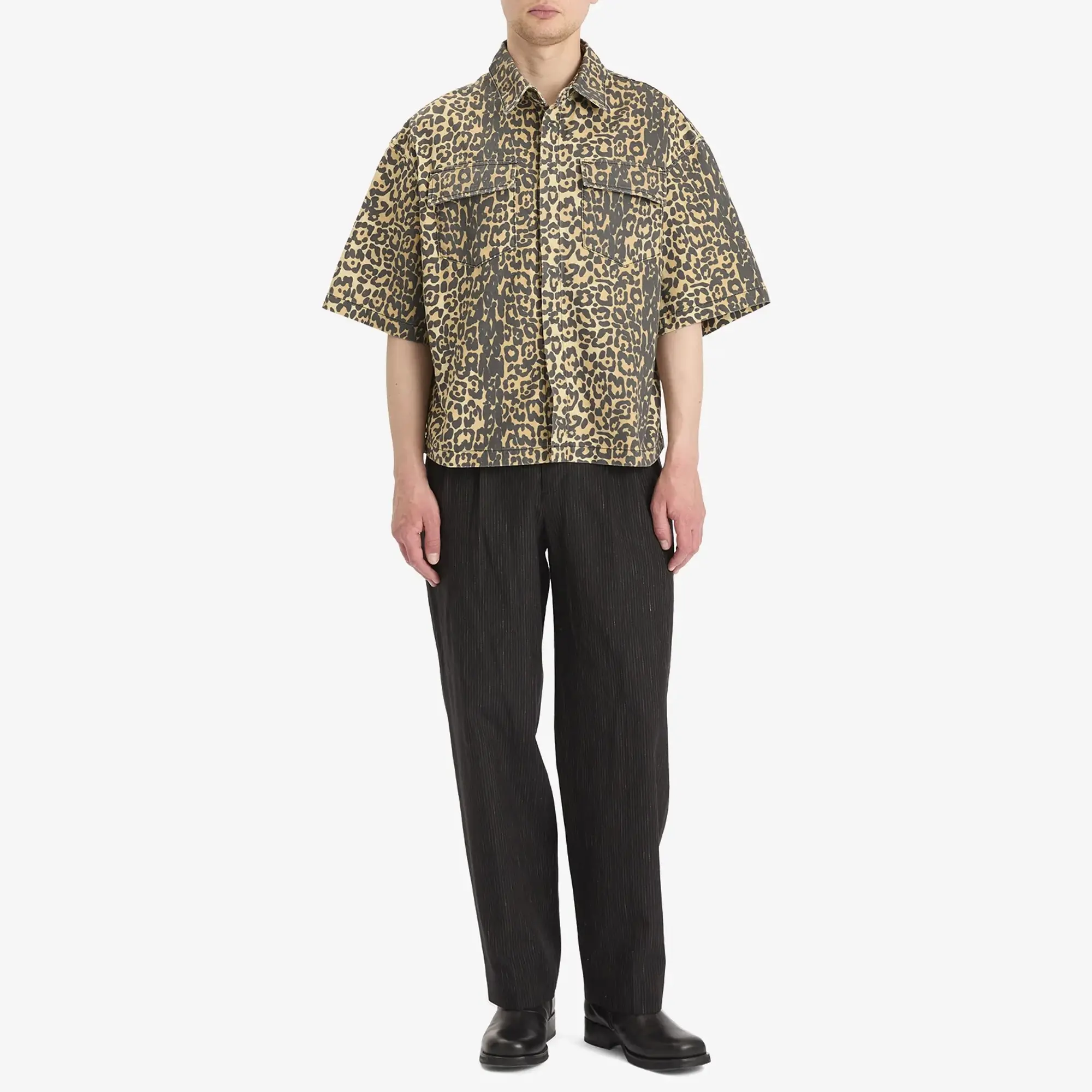 Rhude Men's Leopard Short Sleeve Shirt Black/Tan