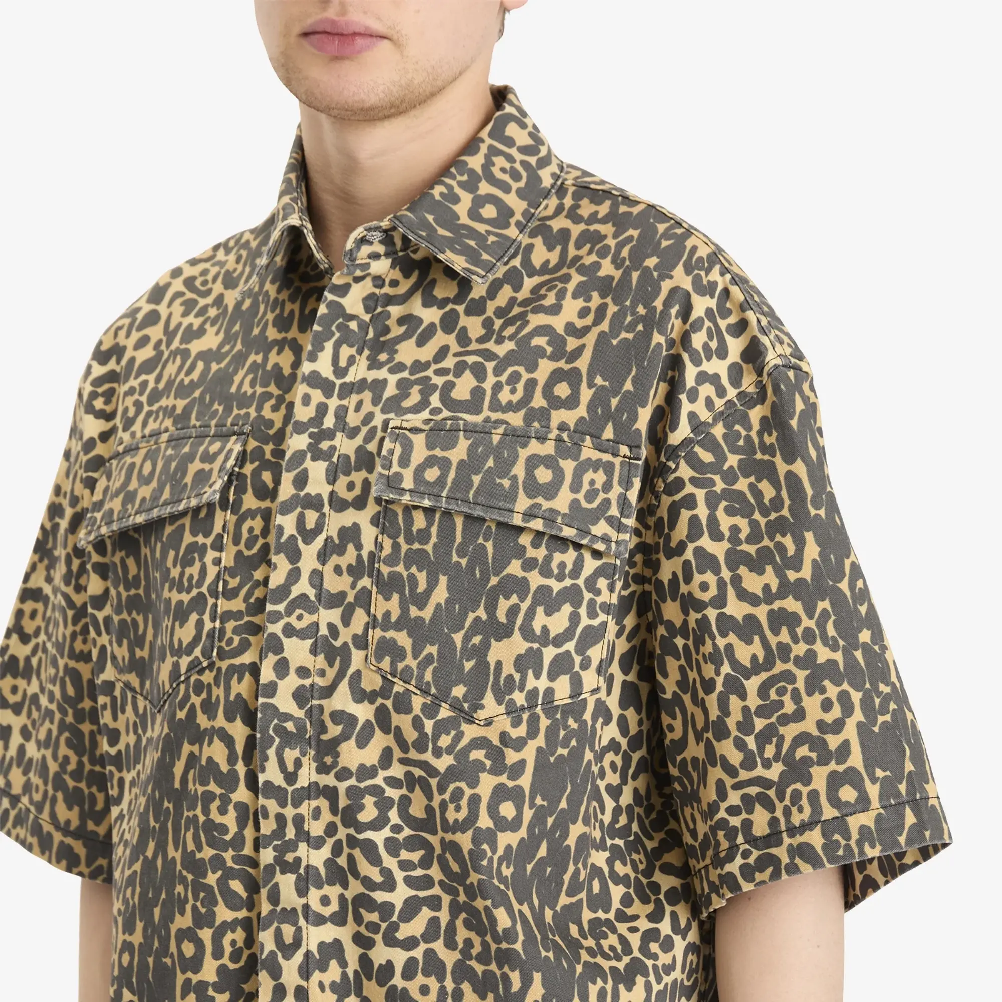 Rhude Men's Leopard Short Sleeve Shirt Black/Tan