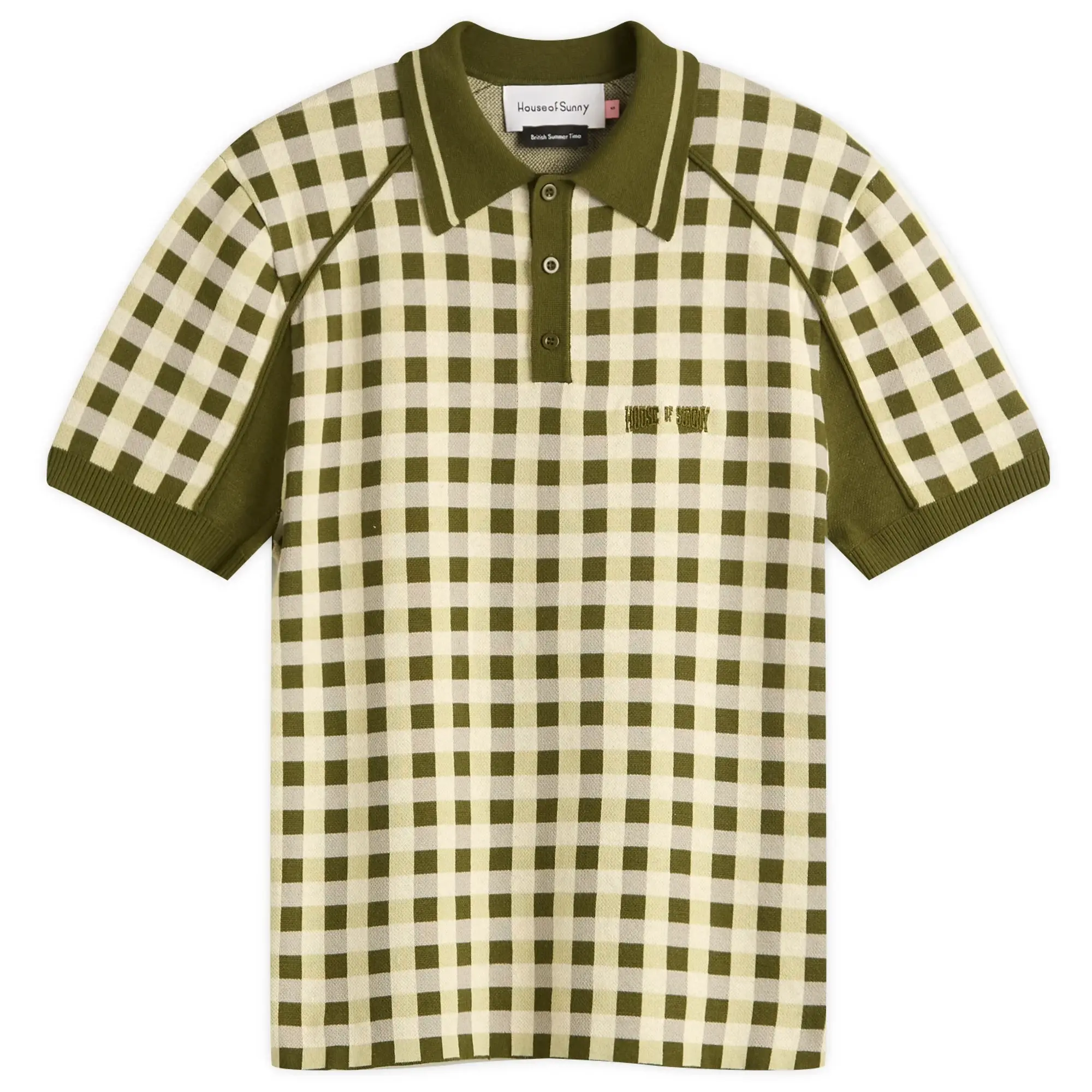 House Of Sunny Women's Putting Polo Short Sleeve Top Green Check