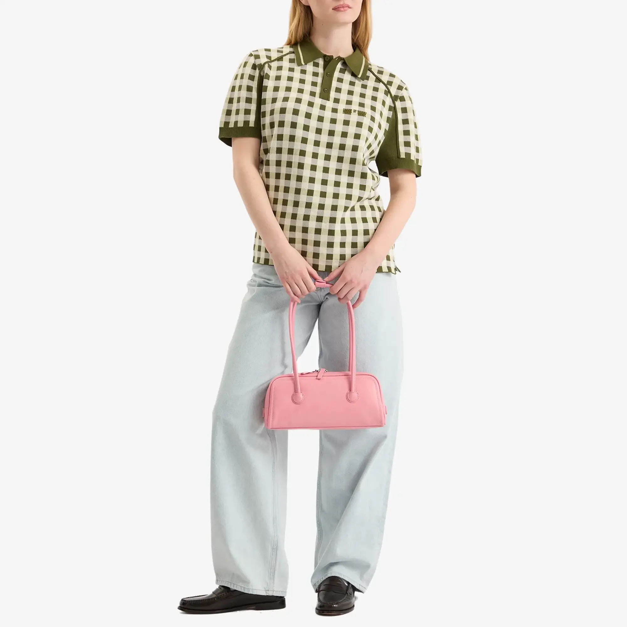 House Of Sunny Women's Putting Polo Short Sleeve Top Green Check