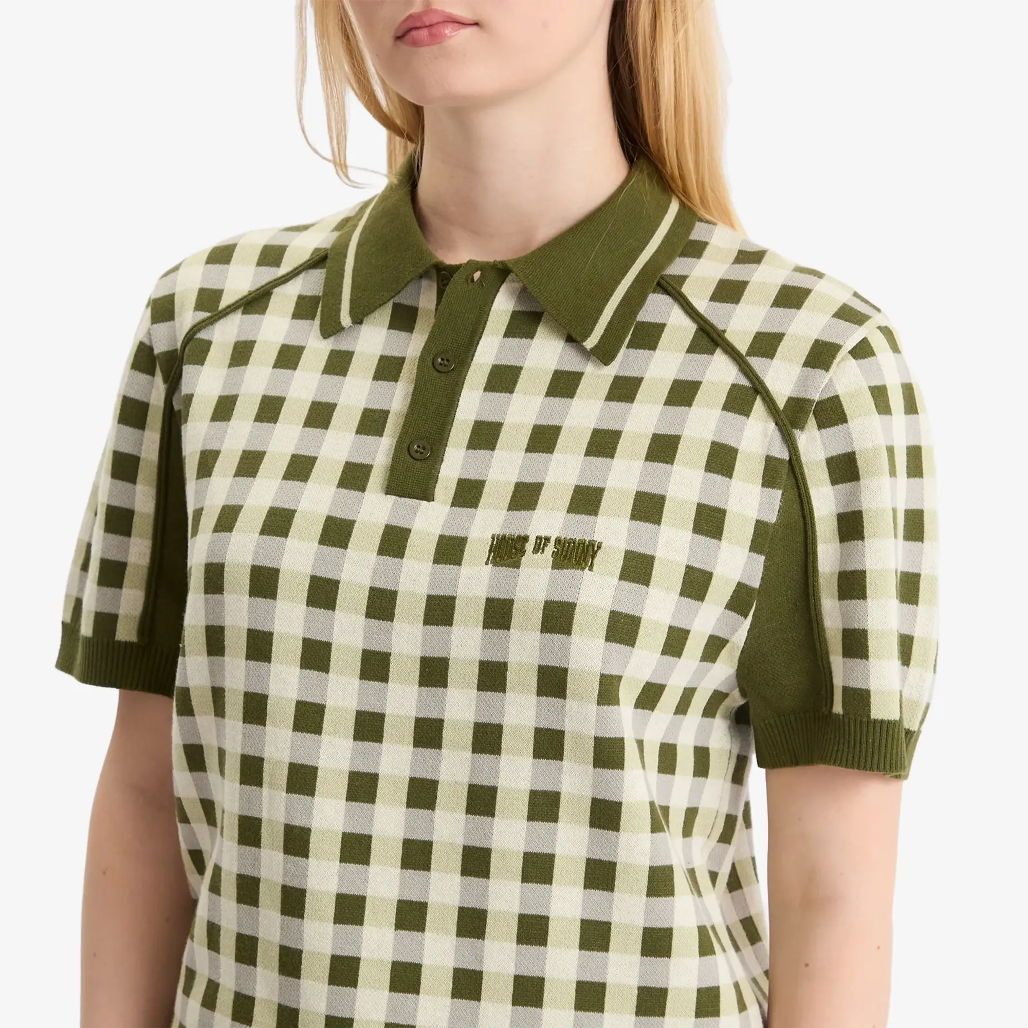 House Of Sunny Women's Putting Polo Short Sleeve Top Green Check