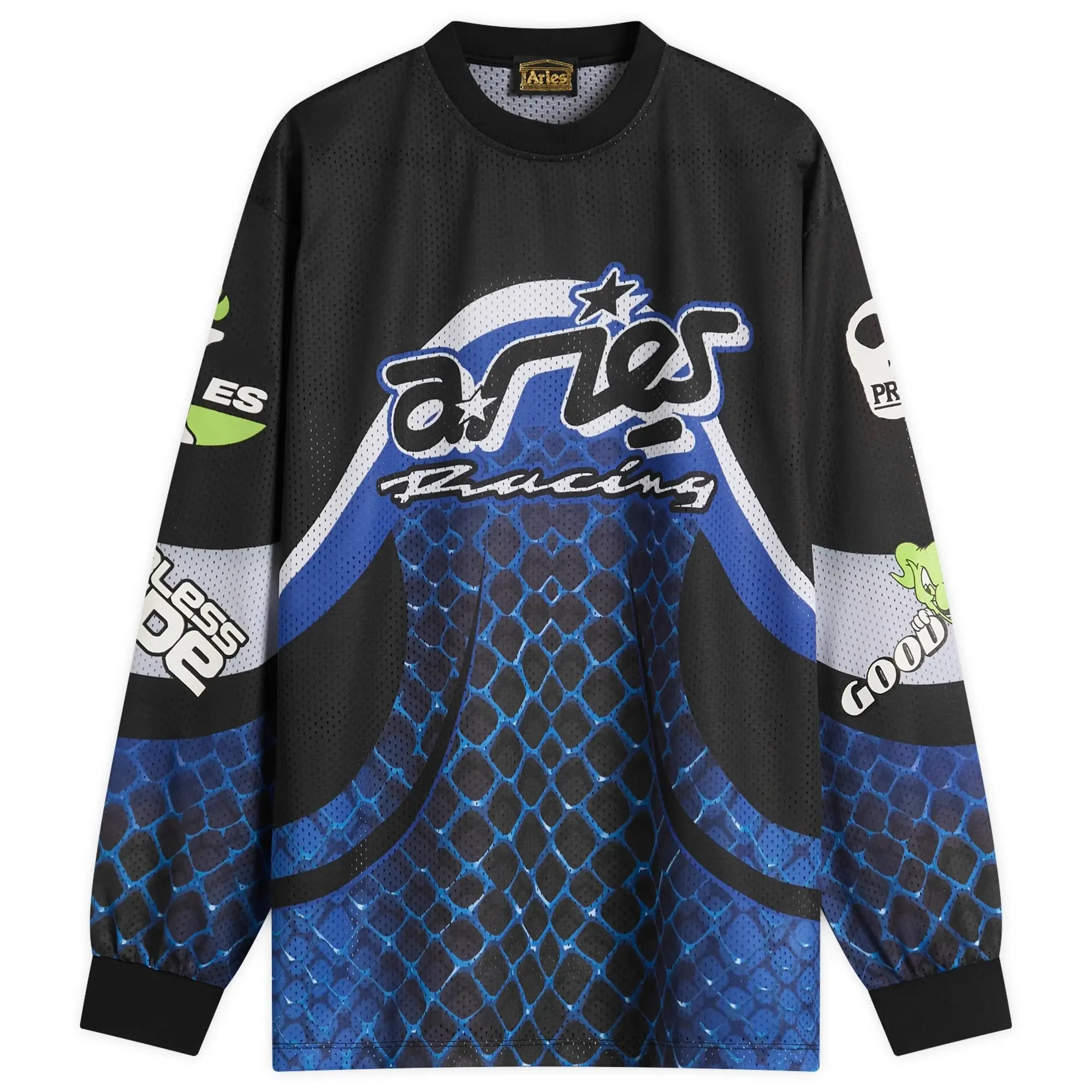 END. x Aries Moto Dodgem Airtex Long Sleeve Top Black/Blue