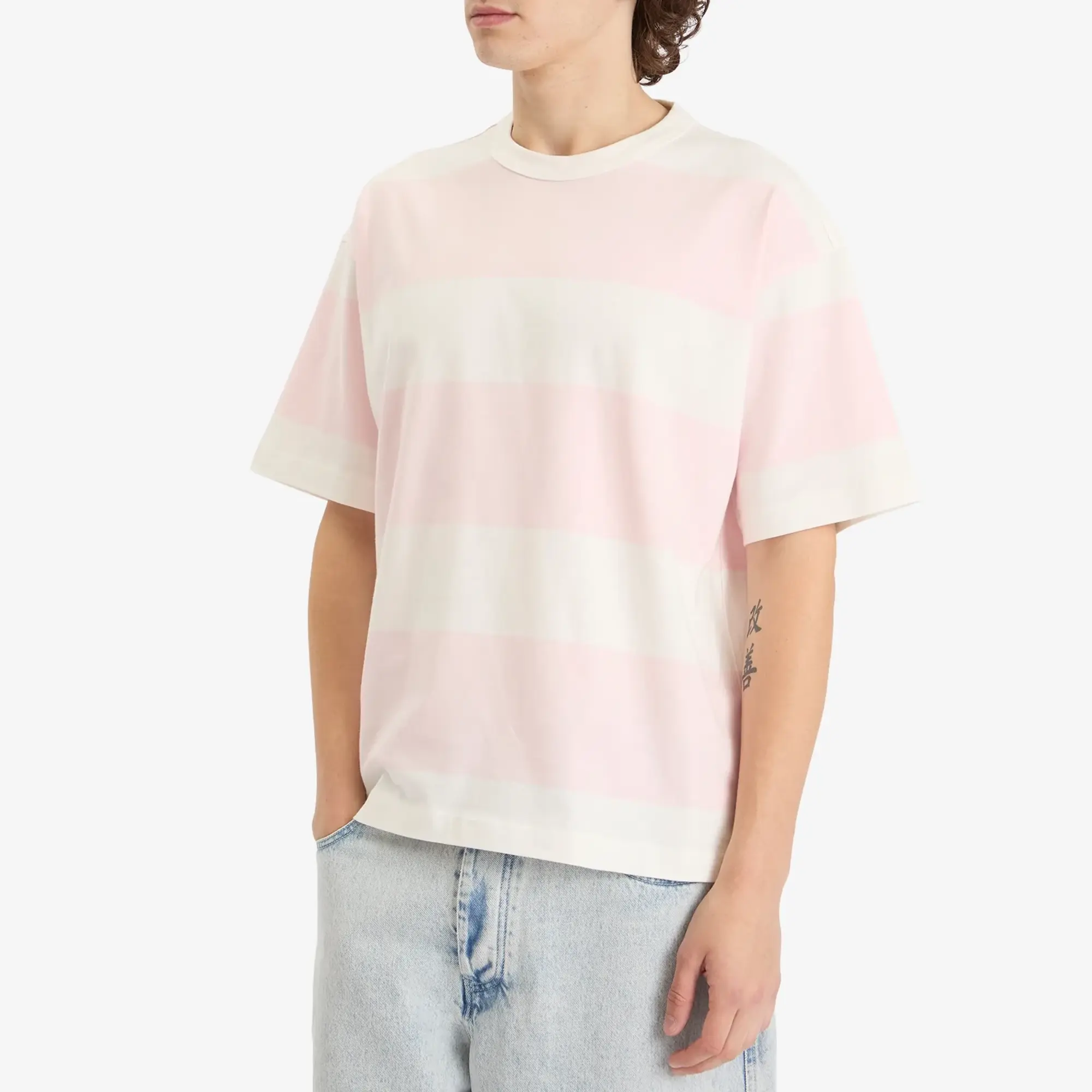 YMC Men's Triple Stripe T-Shirt Light Pink/White
