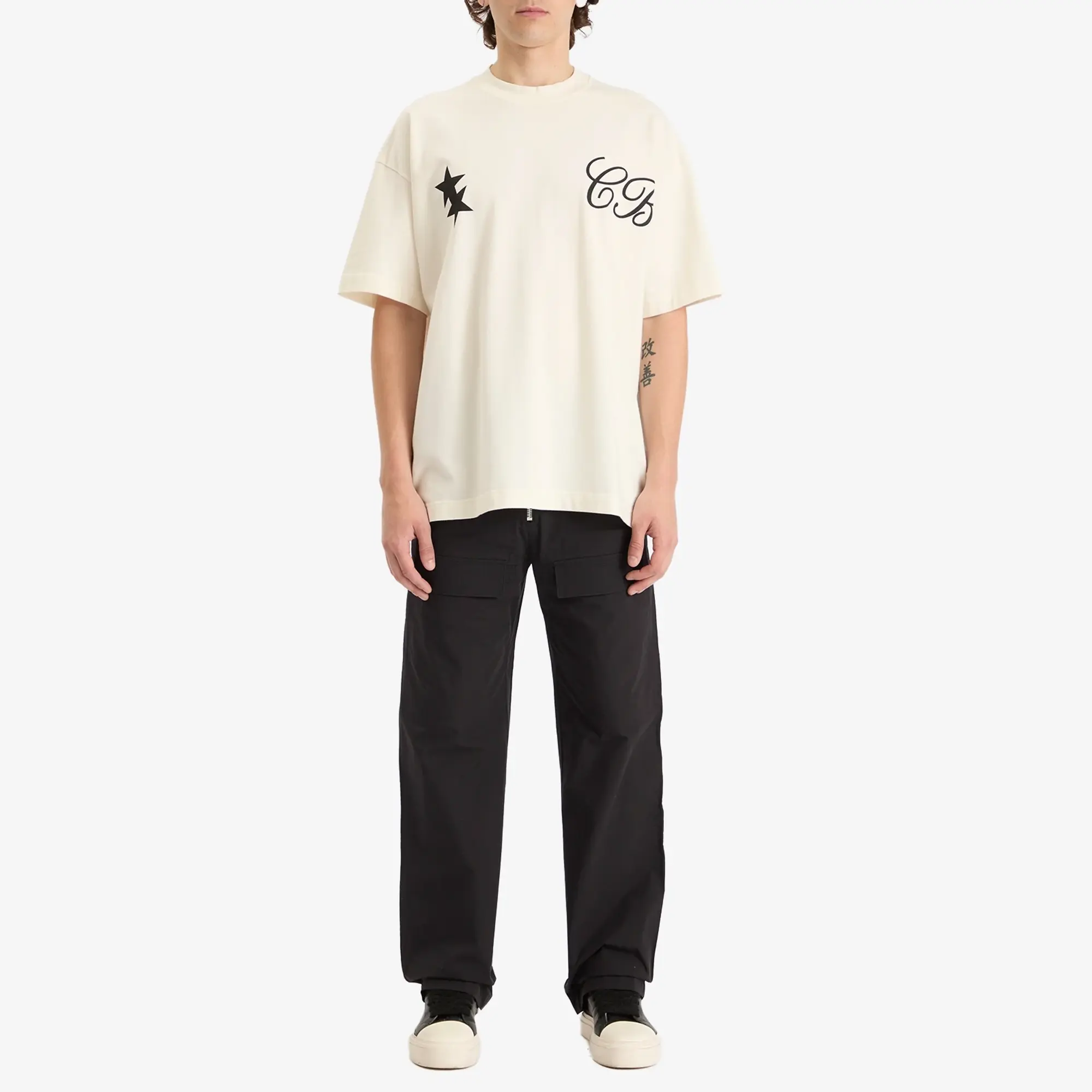 Cole Buxton Men's Cursive 2 Star T-Shirt Vintage White