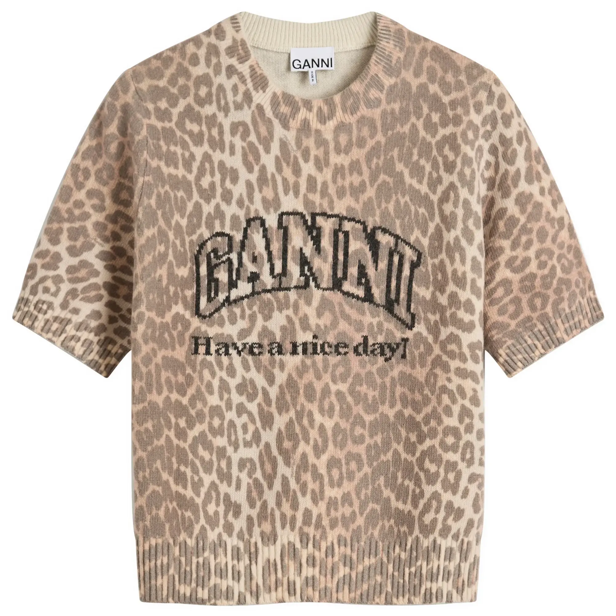GANNI Women's Graphic Wool Mix Printed Leopard T-Shirt