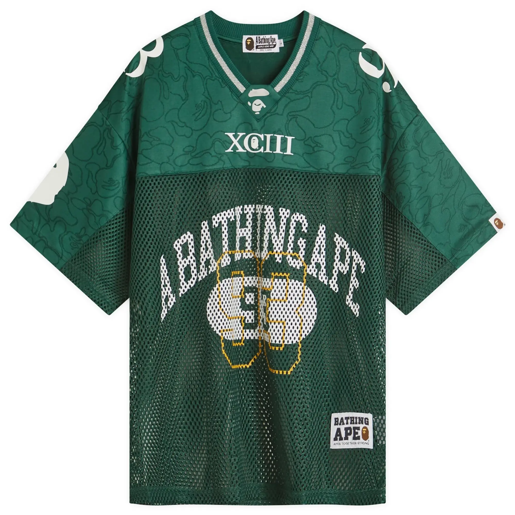A Bathing Ape Men's Line Camo Multi Logo Relaxed Fit Football Jersey Green