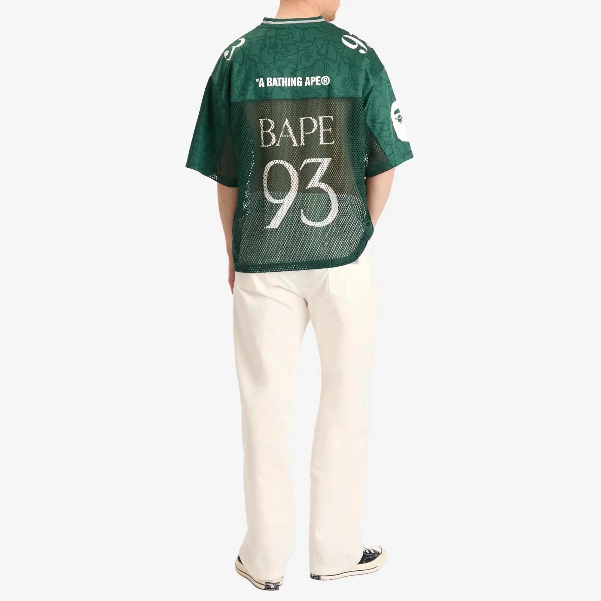 A Bathing Ape Men's Line Camo Multi Logo Relaxed Fit Football Jersey Green