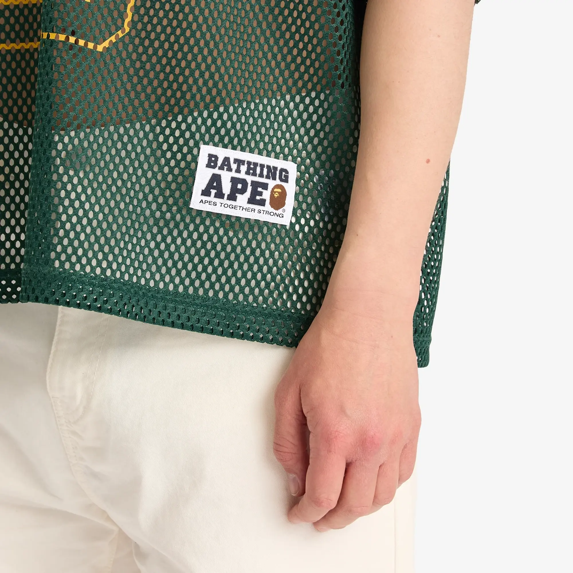 A Bathing Ape Men's Line Camo Multi Logo Relaxed Fit Football Jersey Green