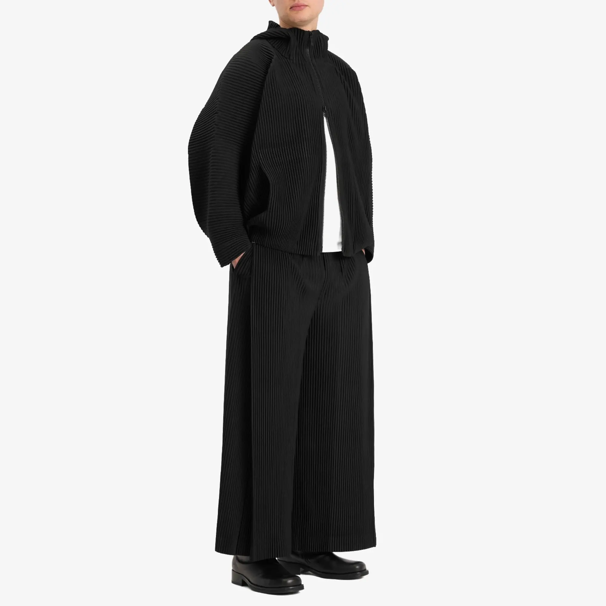 Homme Plissé Issey Miyake Men's Pleated Zip Hoody Black