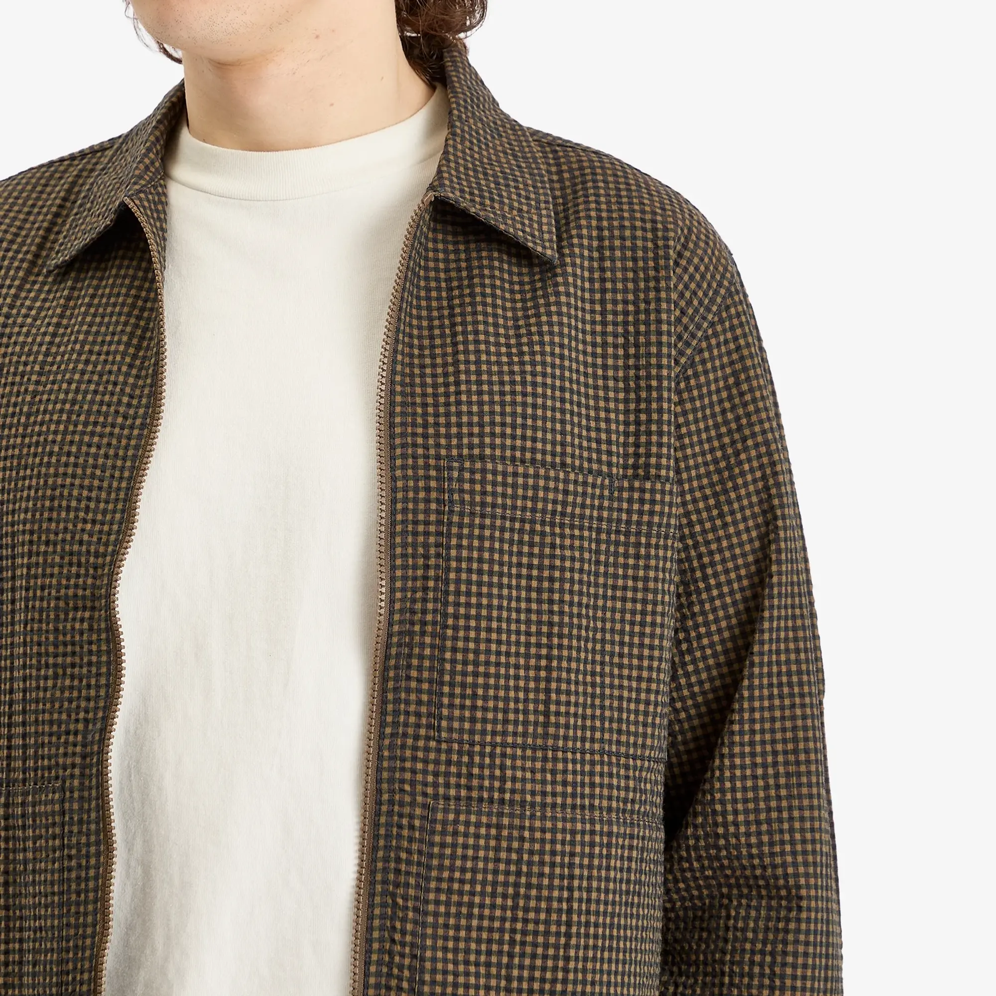 Universal Works Men's Japanese Seersucker Zip Uniform Jacket Navy