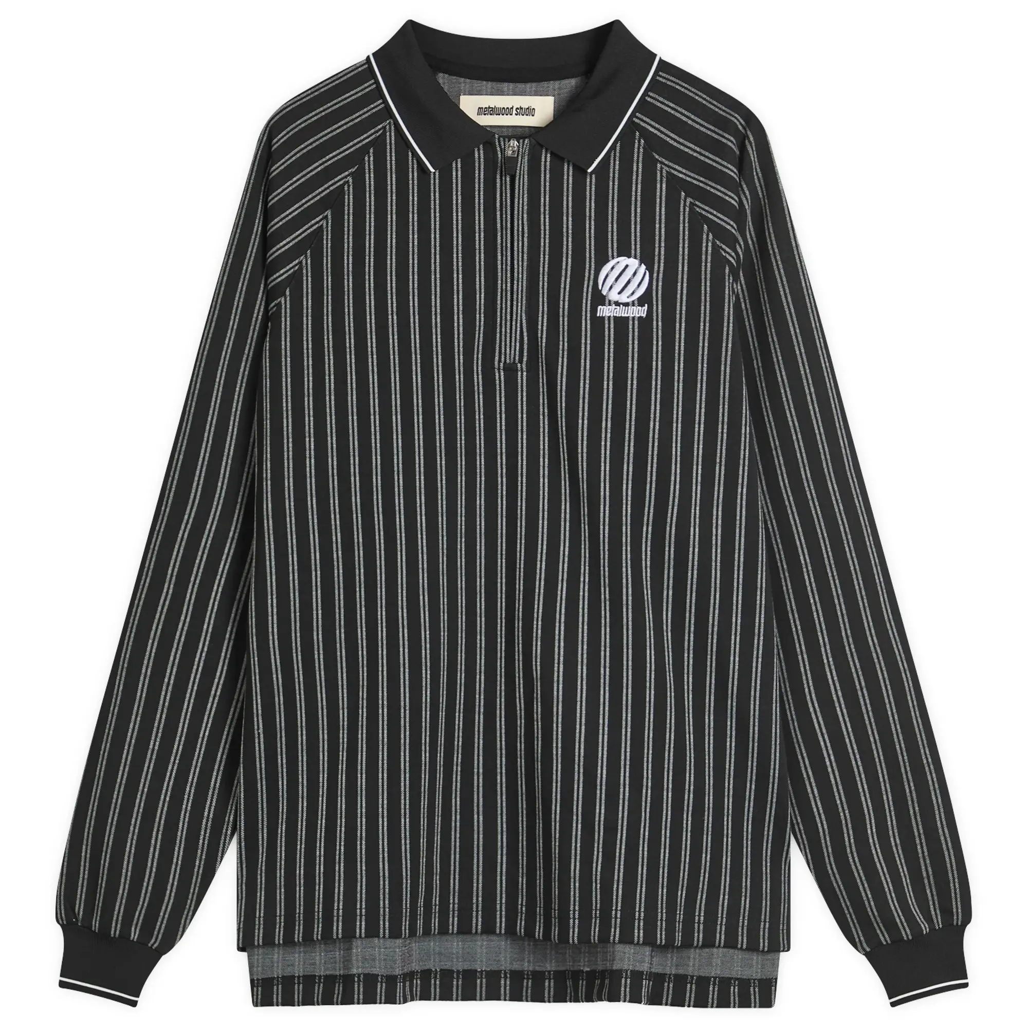 Metalwood Studio Men's Ribbed Long Sleeve Polo Black