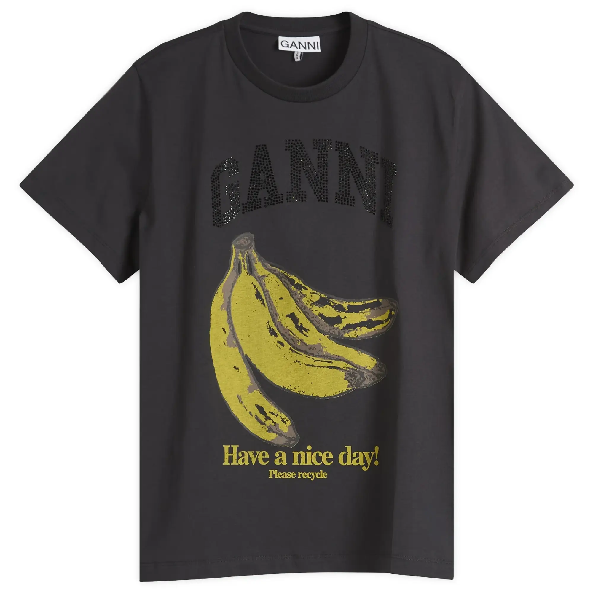 GANNI Women's Banana Print T-Shirt with Rhinestones Phantom