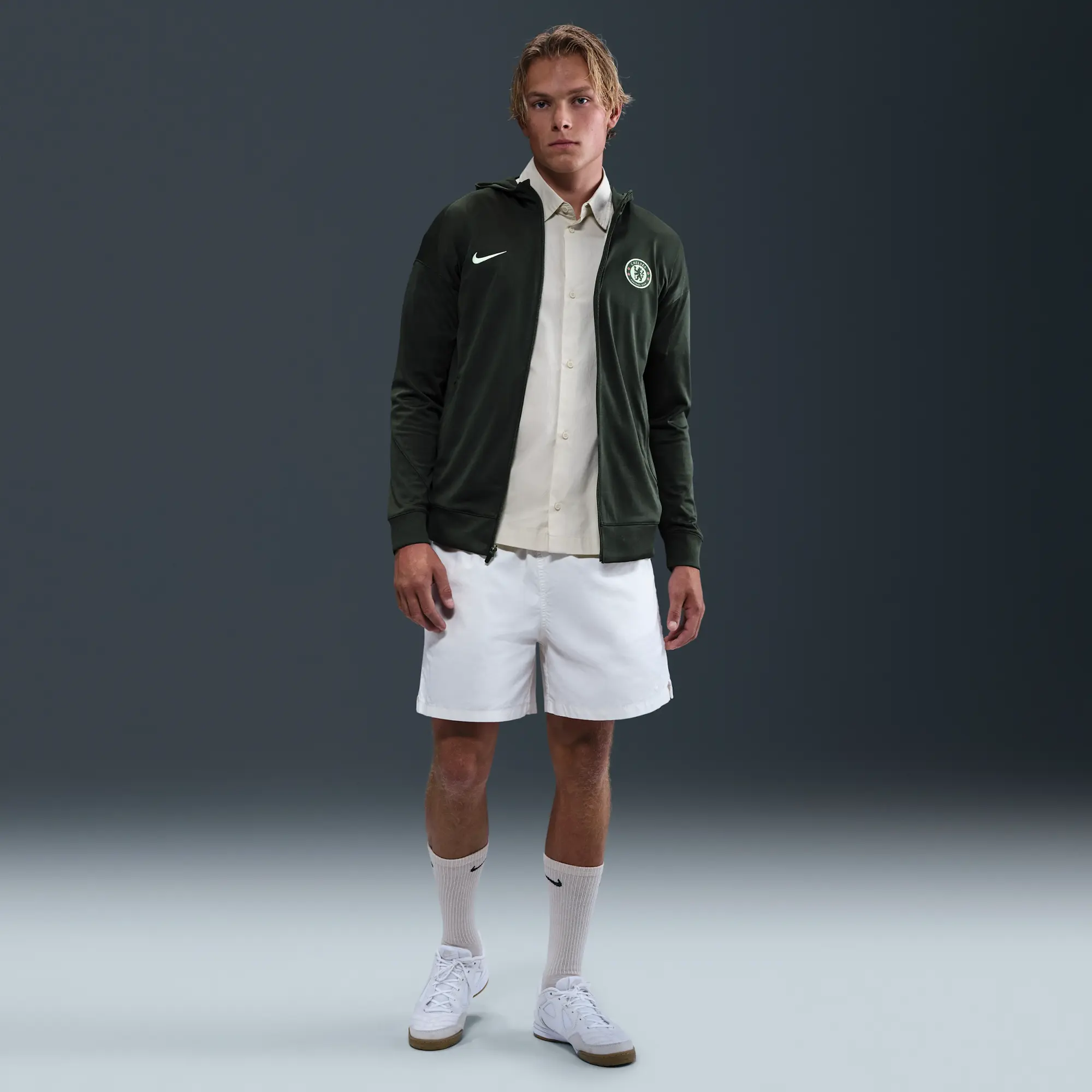 Chelsea F.C. Strike Men's Nike Dri-FIT Football Hooded Knit Tracksuit Jacket - Green - Sustainable Materials