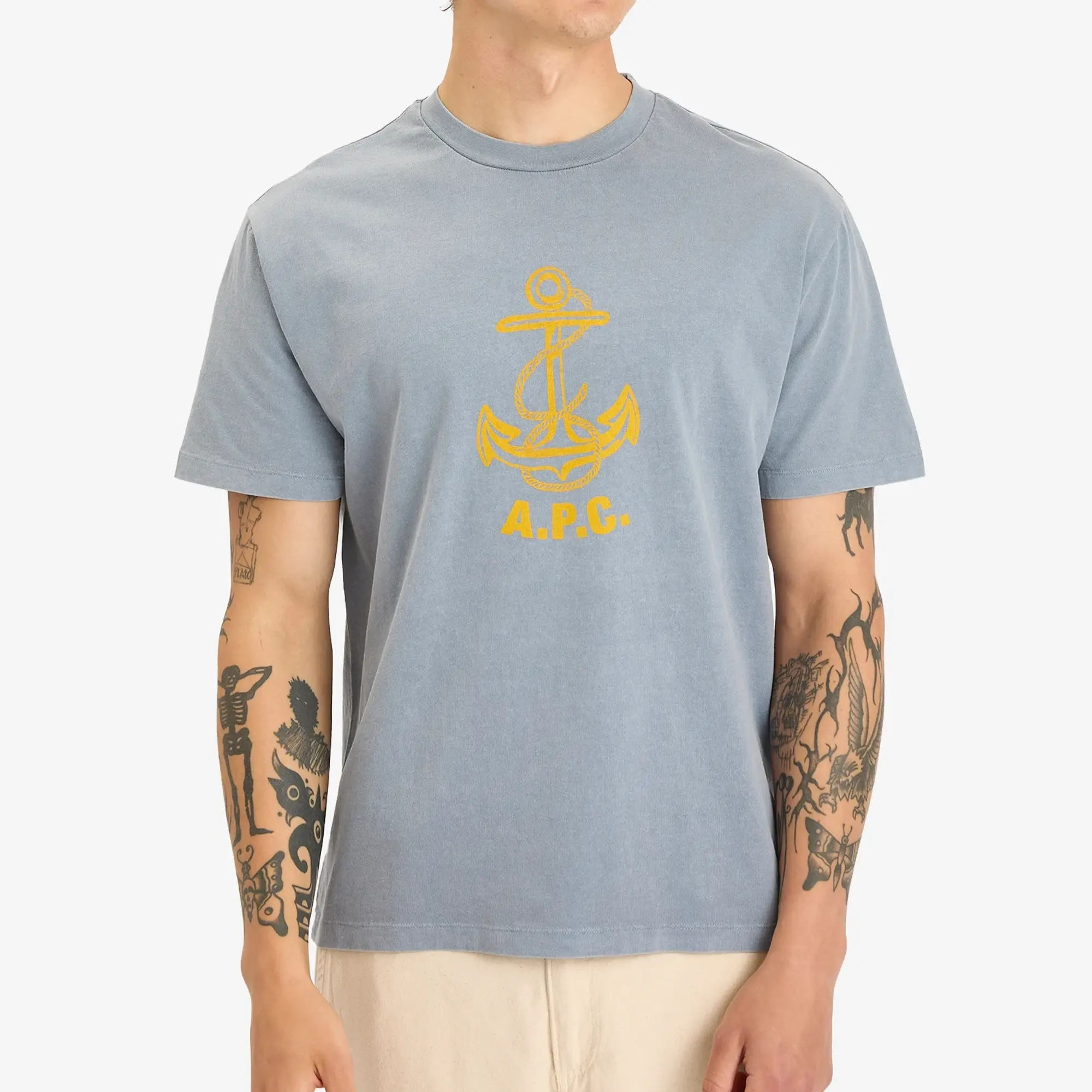 A.P.C. Men's Davy Anchor Print T-Shirt Blue Grey