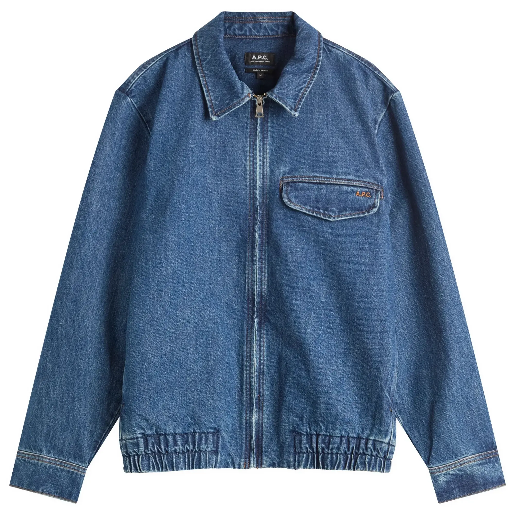 A.P.C. Men's Fabrizio Zipped Denim Jacket Washed Indigo