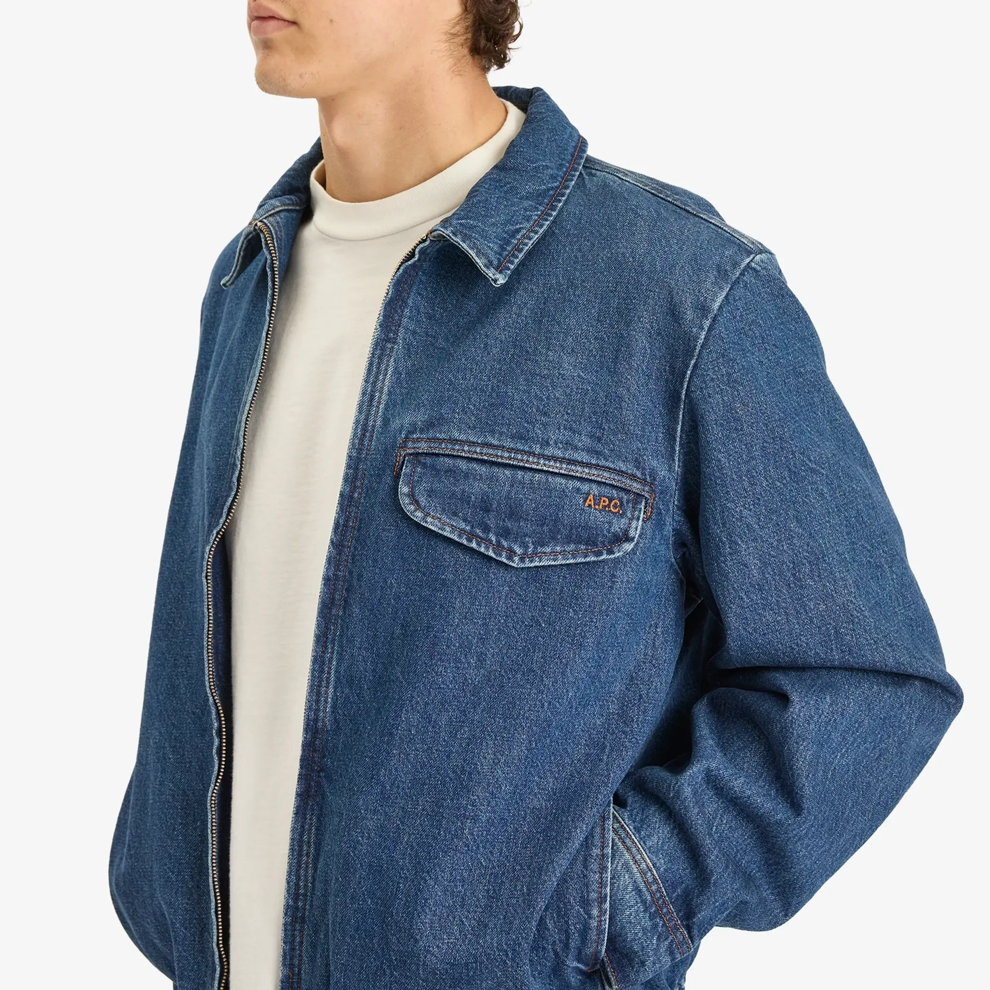 A.P.C. Men's Fabrizio Zipped Denim Jacket Washed Indigo