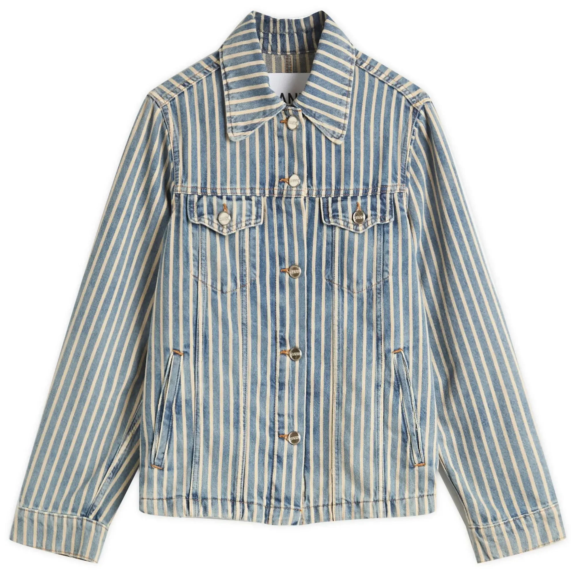 GANNI Women's Light Stripe Denim Jacket Soft Chambray