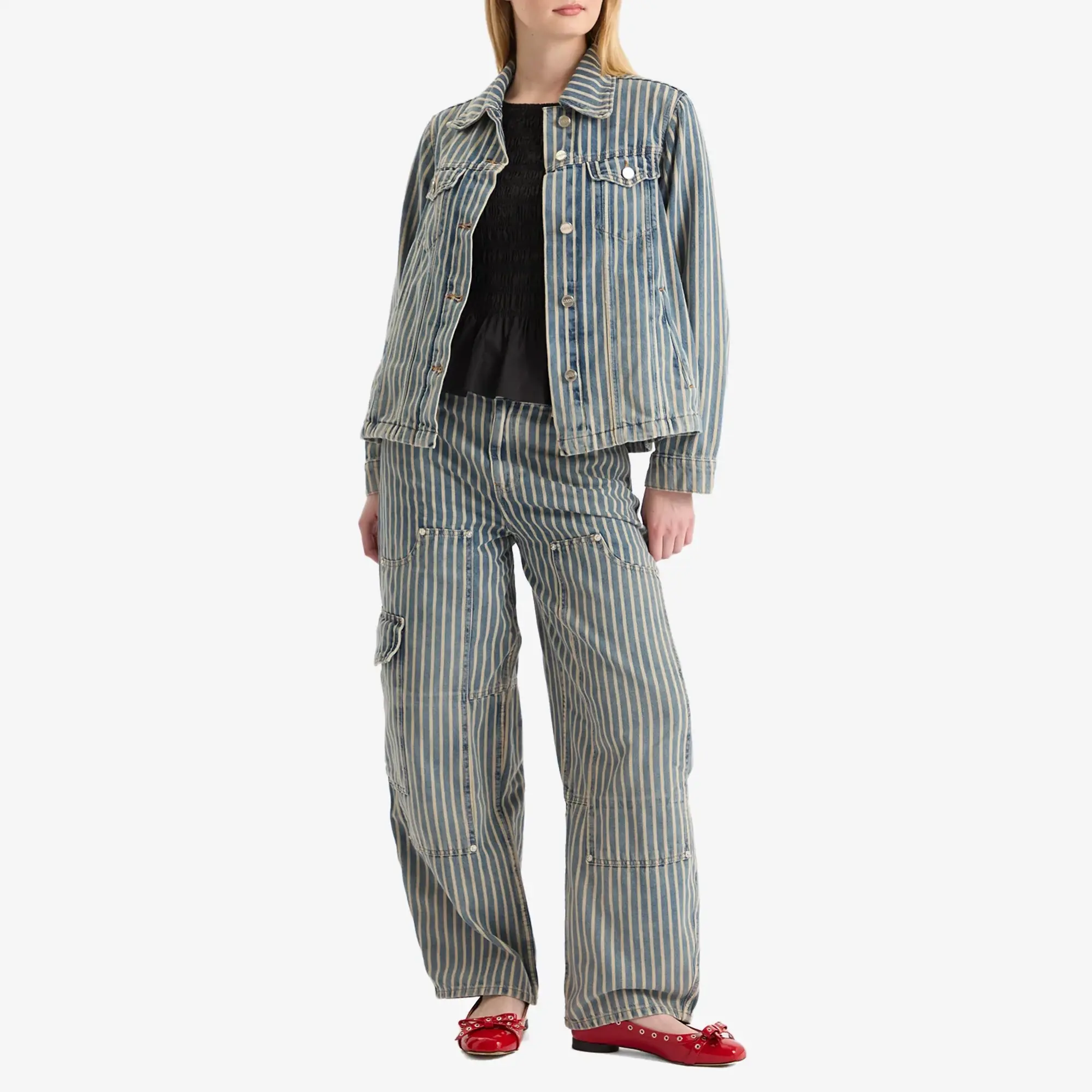 GANNI Women's Light Stripe Denim Jacket Soft Chambray