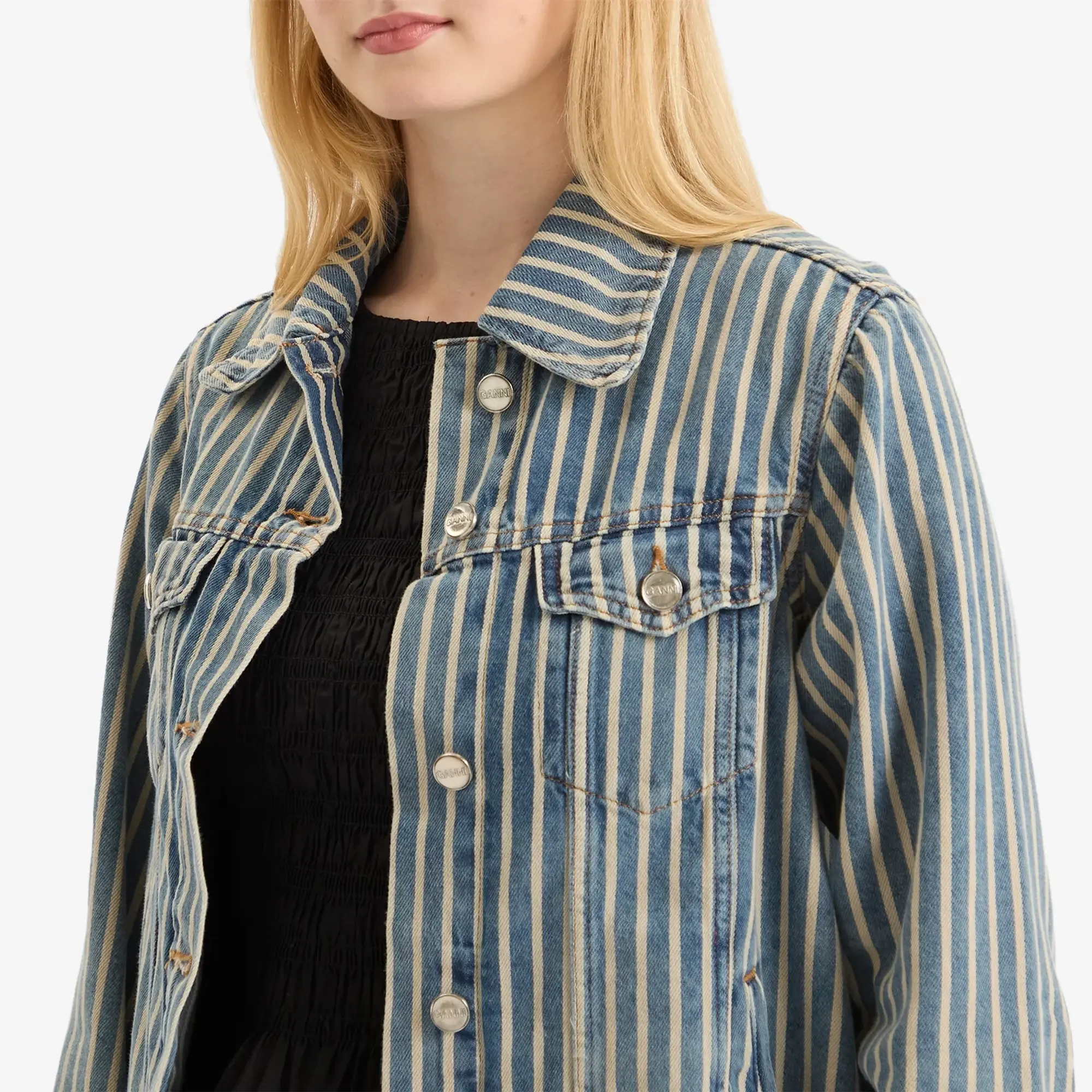 GANNI Women's Light Stripe Denim Jacket Soft Chambray