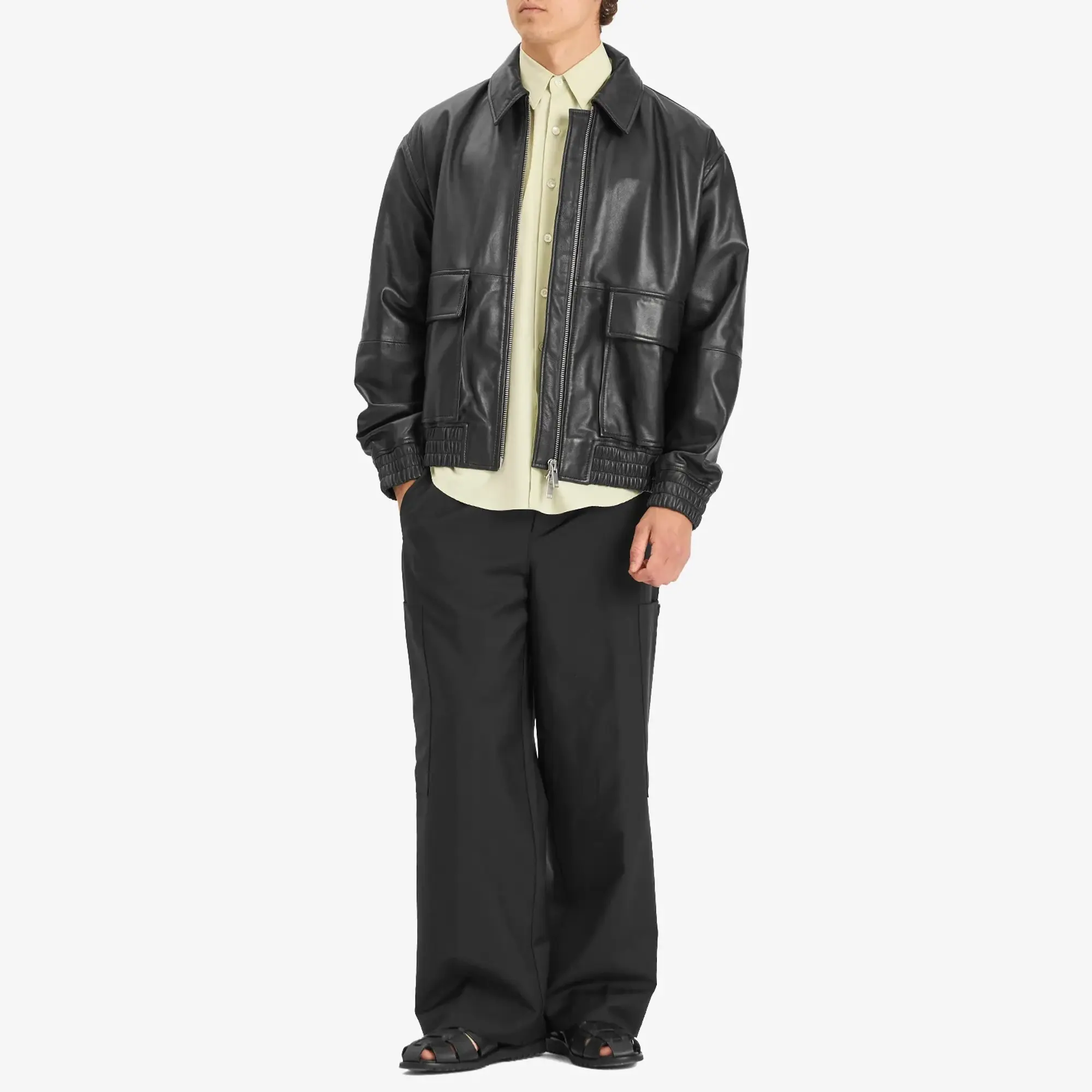 Studio Nicholson Men's Leather Bomber Jacket Black