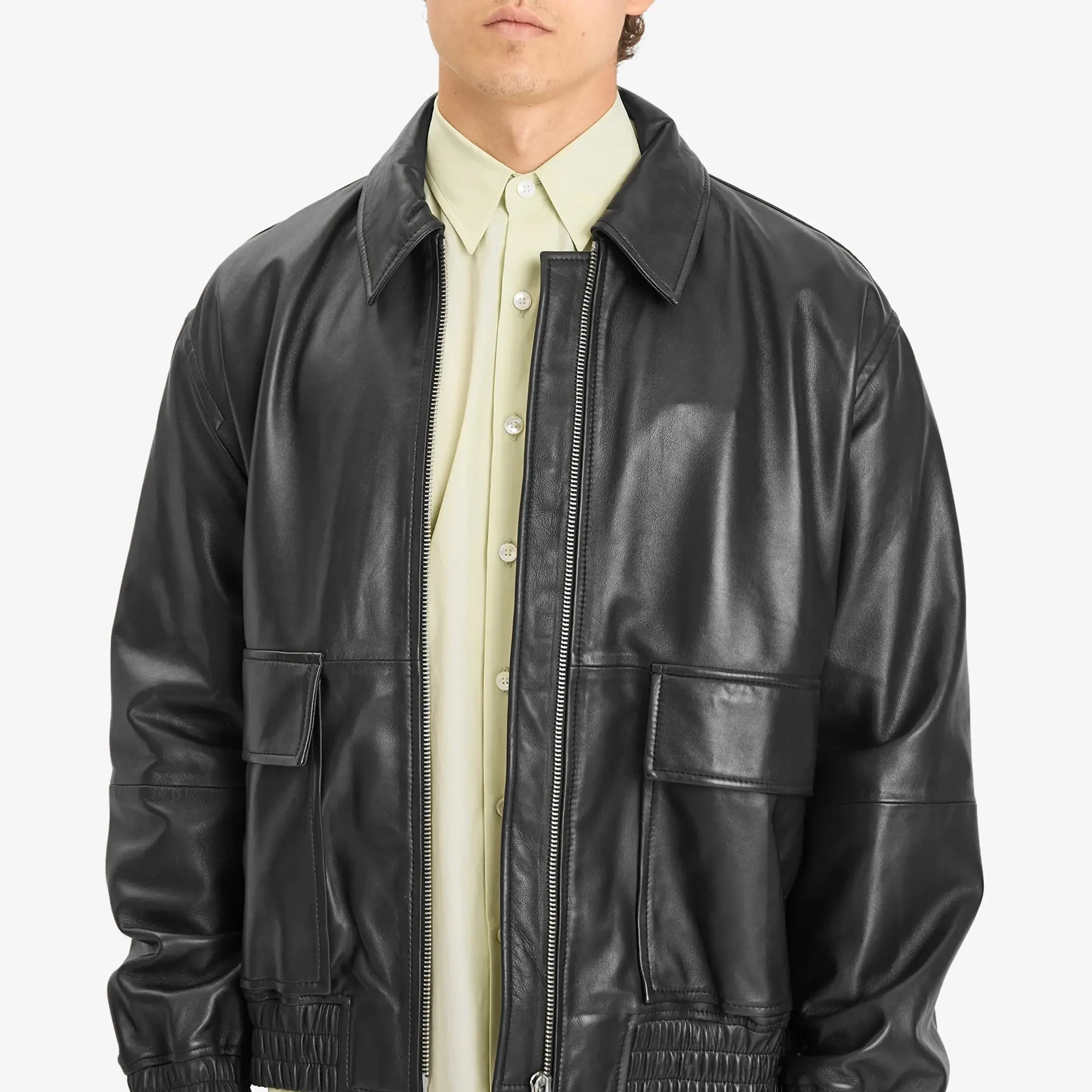 Studio Nicholson Men's Leather Bomber Jacket Black