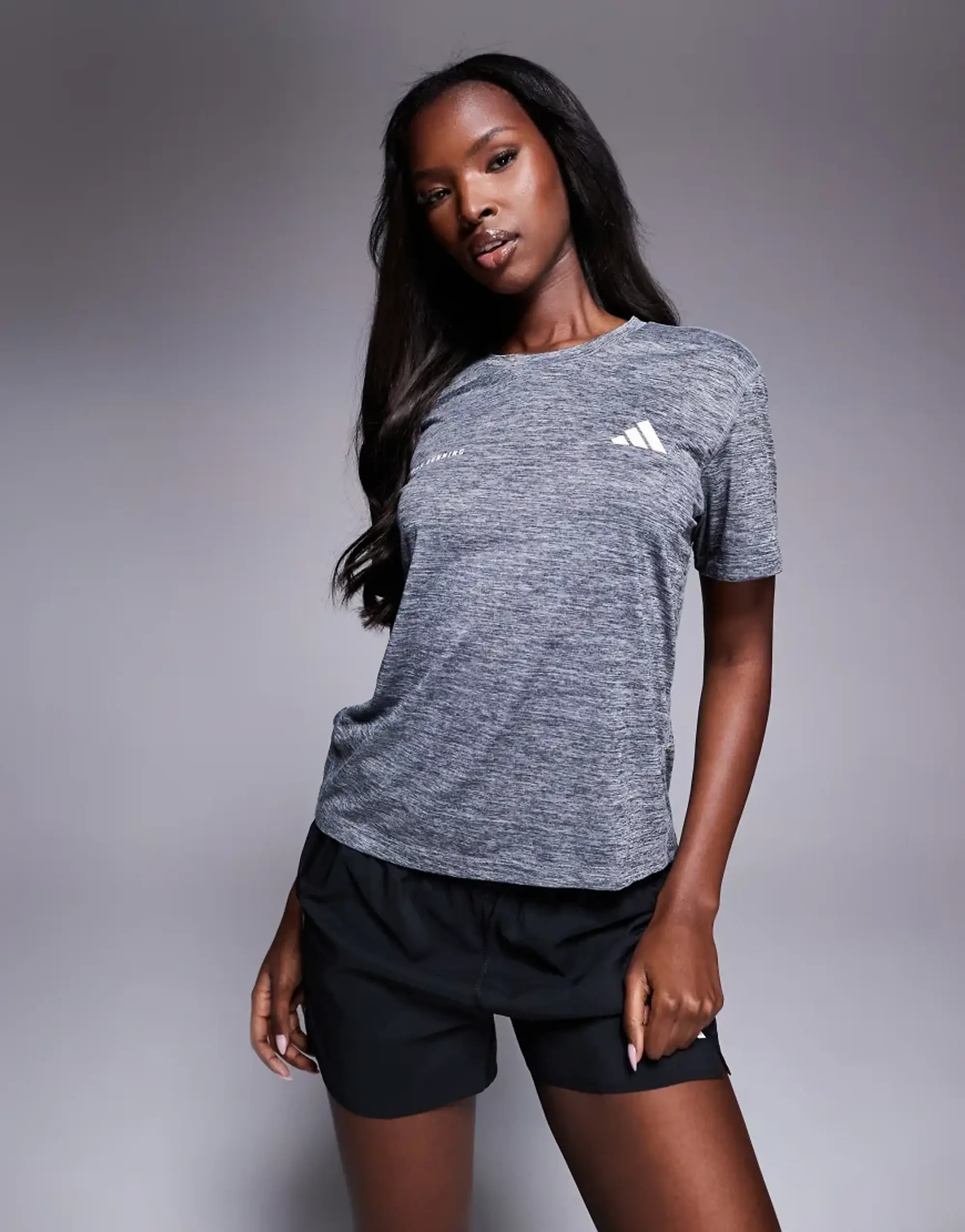 Adidas Running Own The Run T-Shirt In Grey Melange-Black