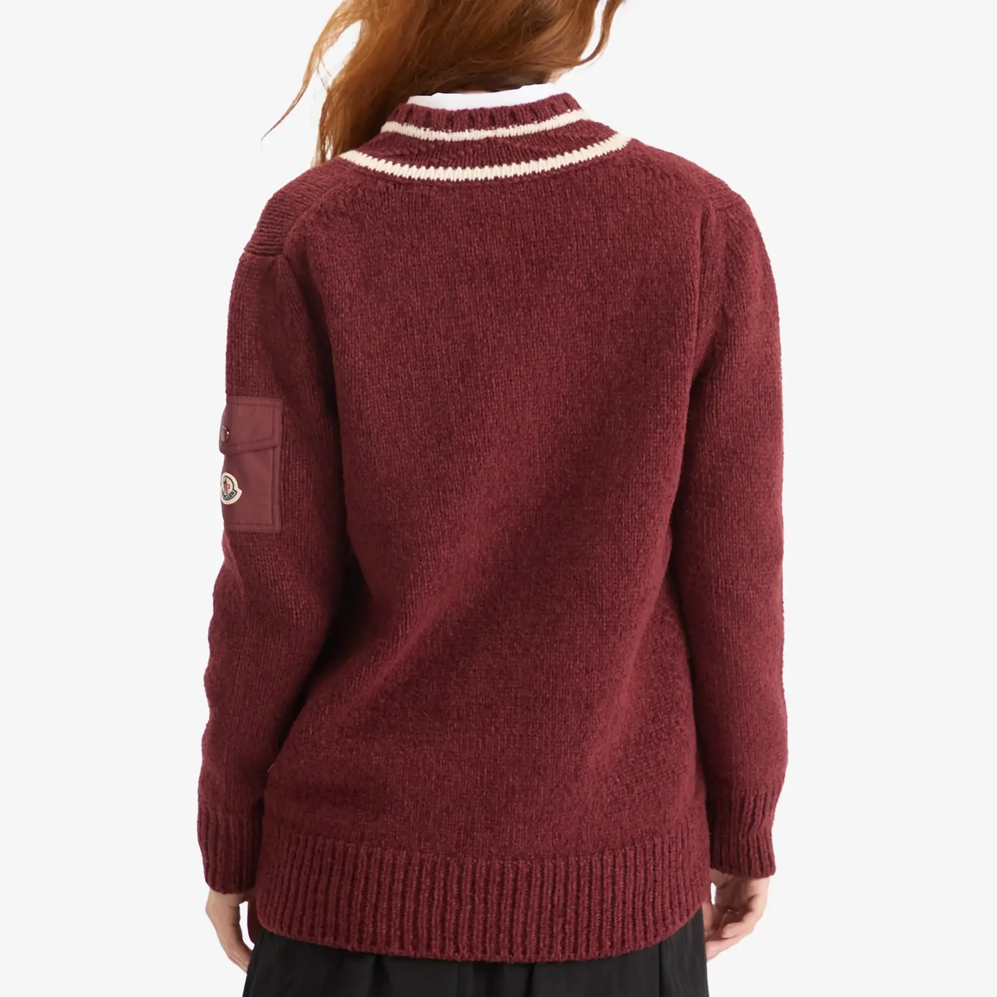 Moncler Women's V-Neck Varsity Sweater Burgundy