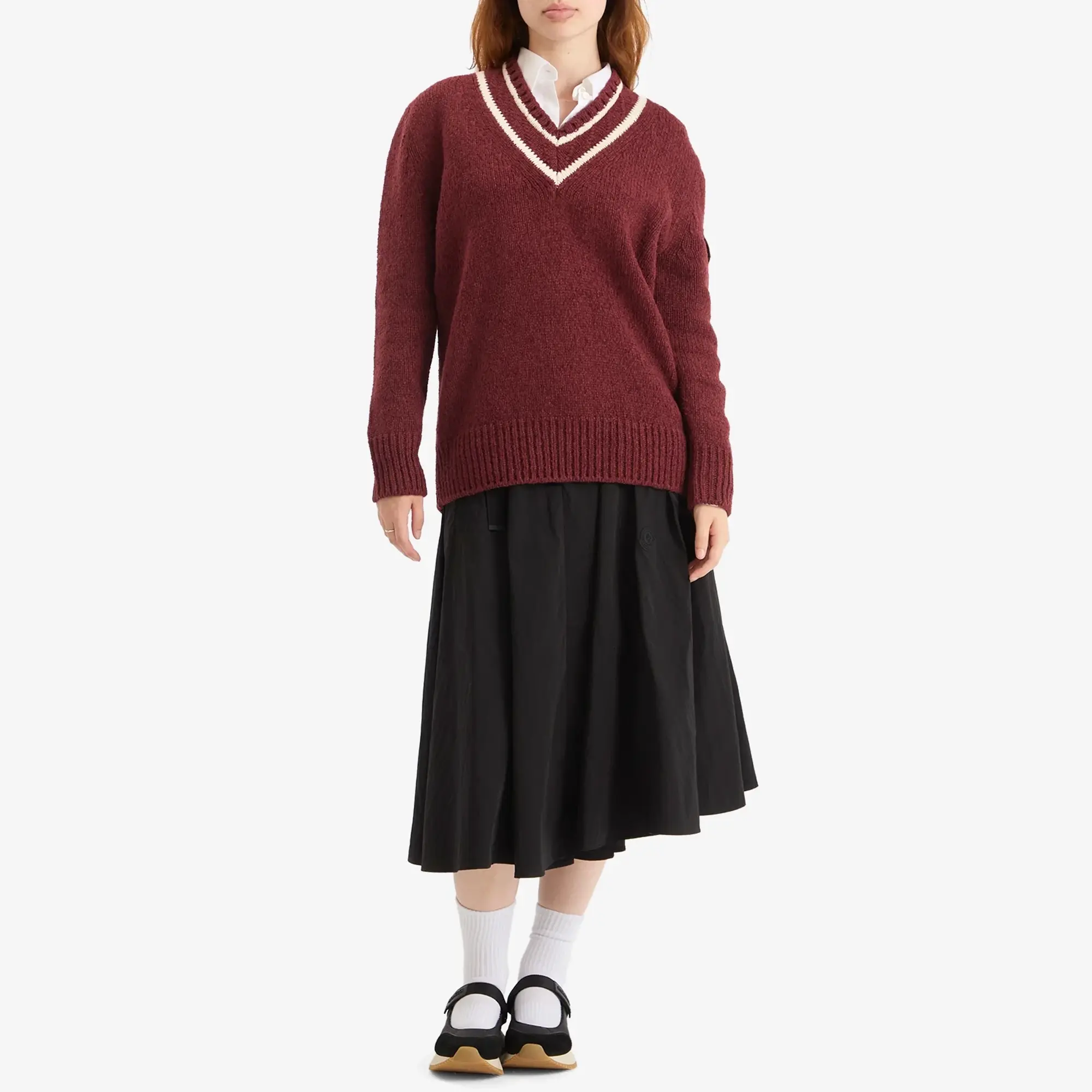 Moncler Women's V-Neck Varsity Sweater Burgundy