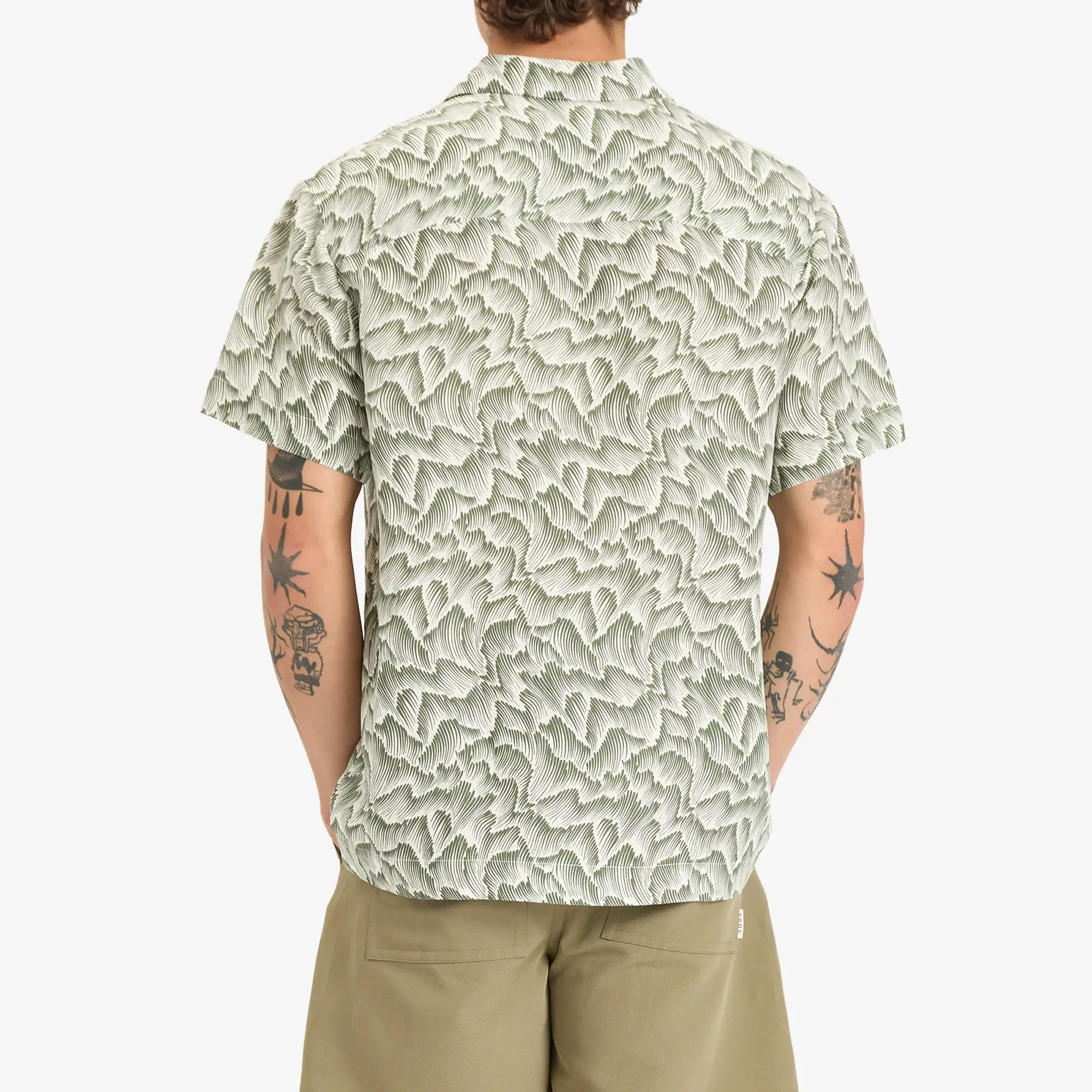A.P.C. Men's Roy Wave Print Shirt Sleeve Shirt Dark Green