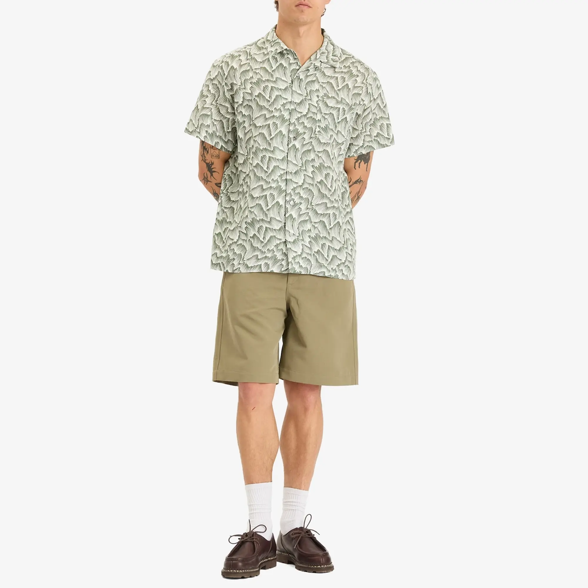 A.P.C. Men's Roy Wave Print Shirt Sleeve Shirt Dark Green