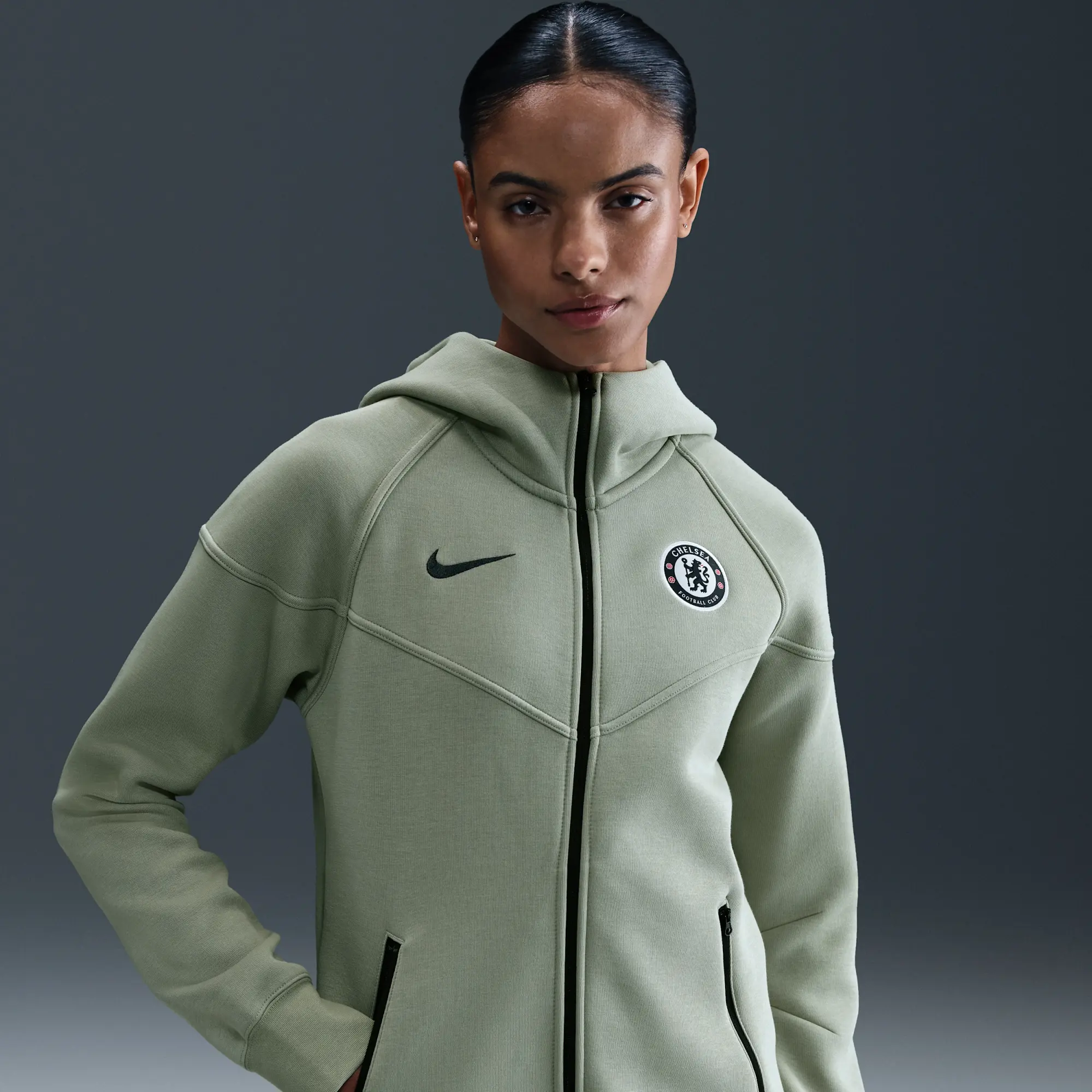 Chelsea F.C. Tech Windrunner Women's Nike Football Fleece Full-Zip Hoodie - Green - Cotton/Polyester