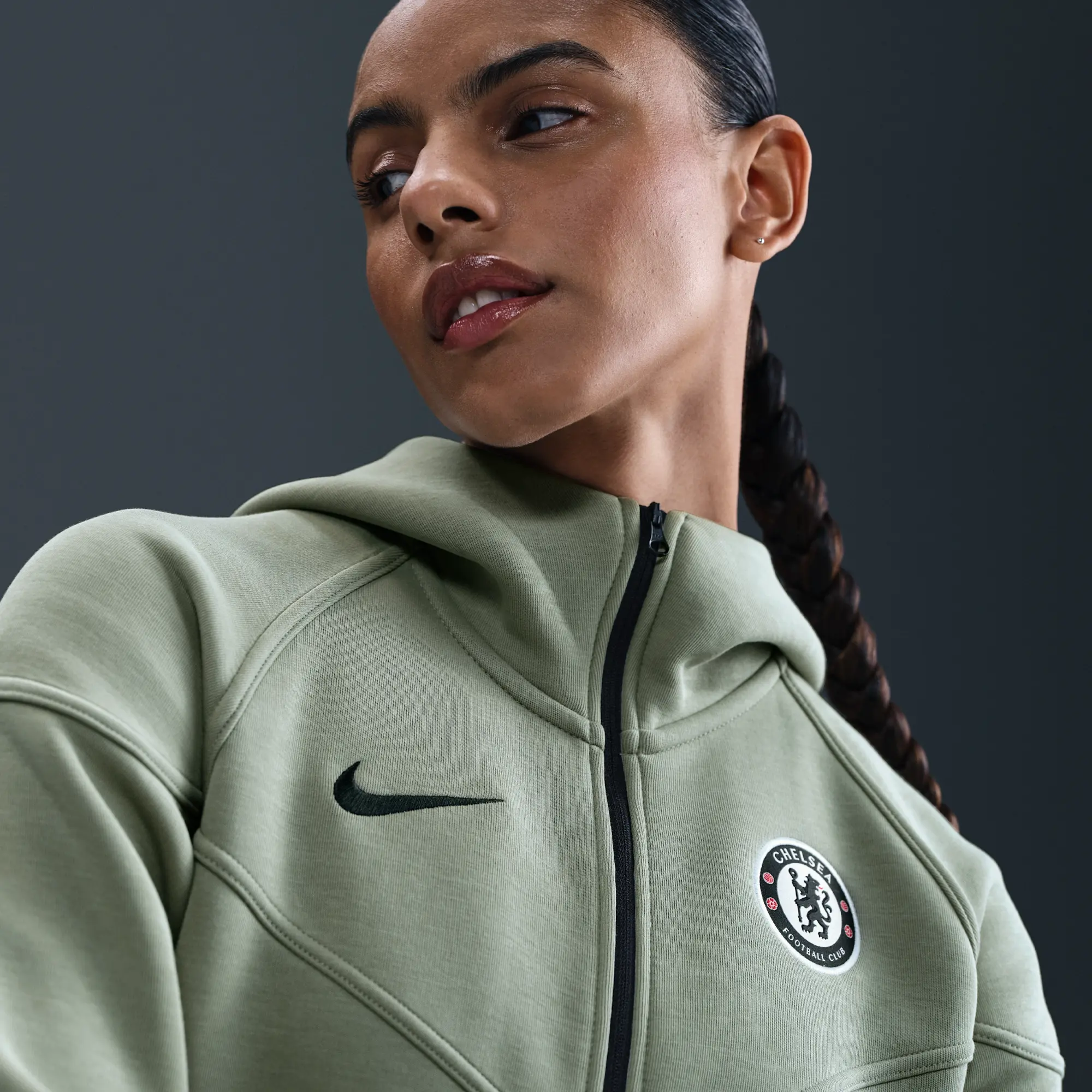 Chelsea F.C. Tech Windrunner Women's Nike Football Fleece Full-Zip Hoodie - Green - Cotton/Polyester