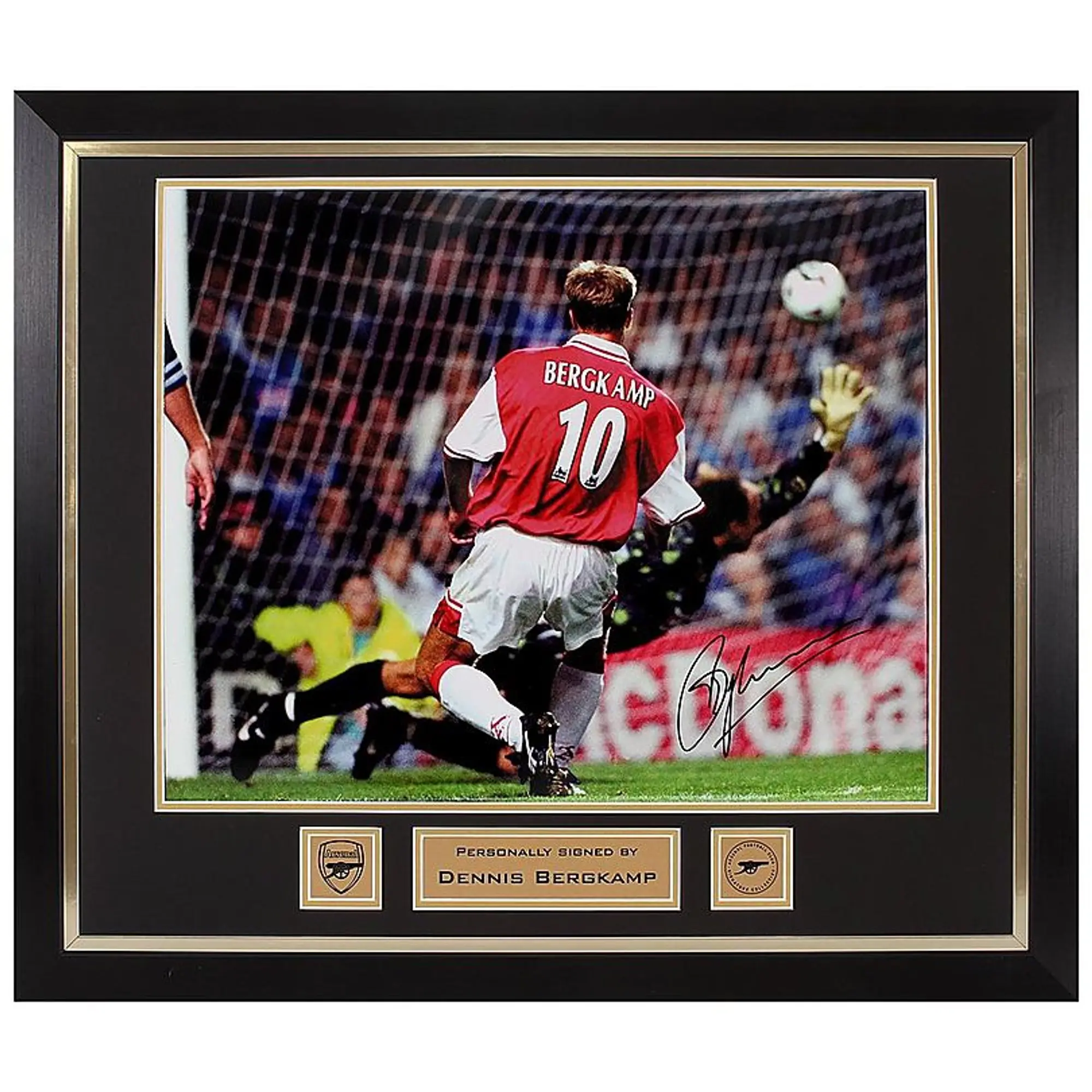 Arsenal Framed Signed Bergkamp v Leicester Goal Print, Multicolor