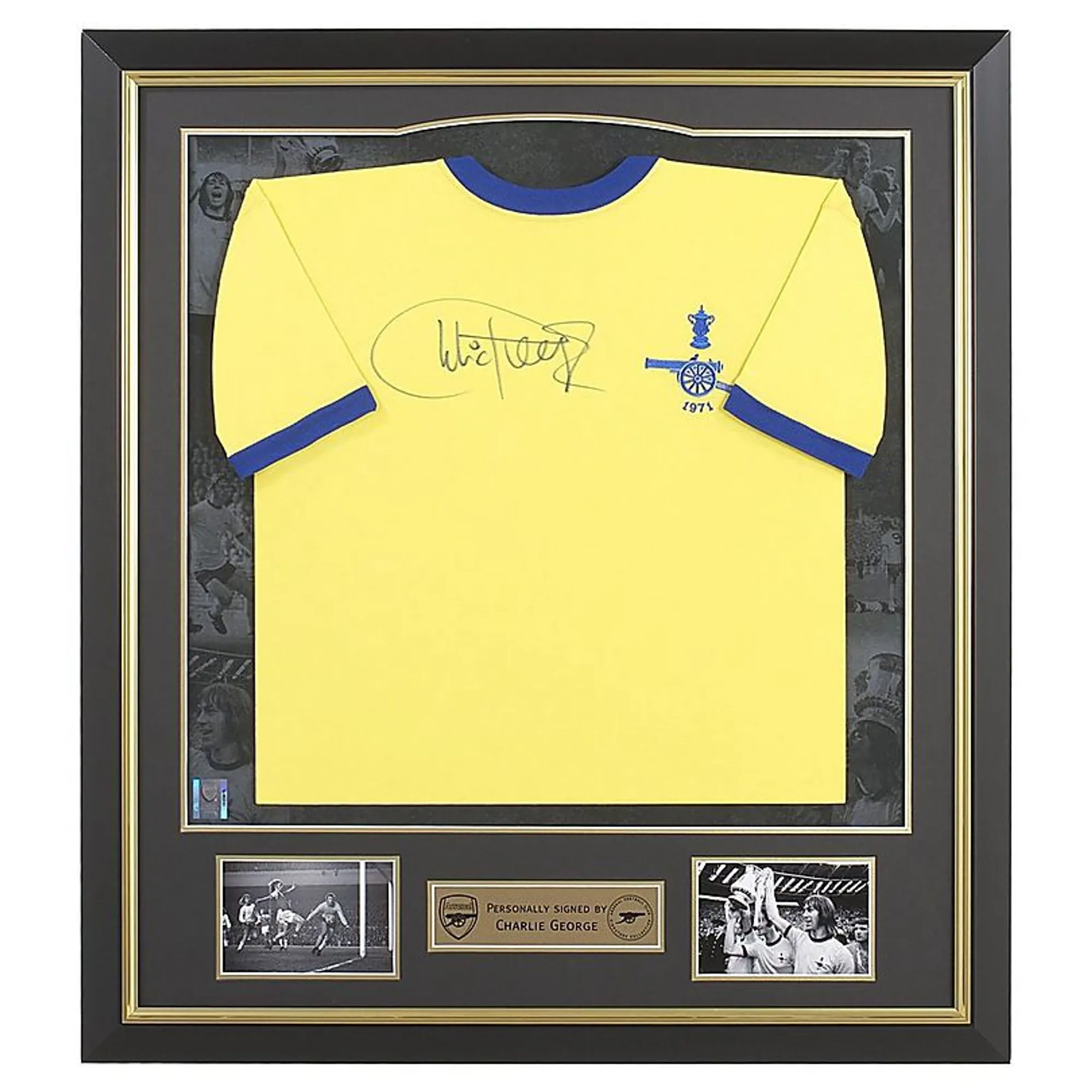 Arsenal Framed Signed Charlie George 1971 Away Shirt, Multicolor