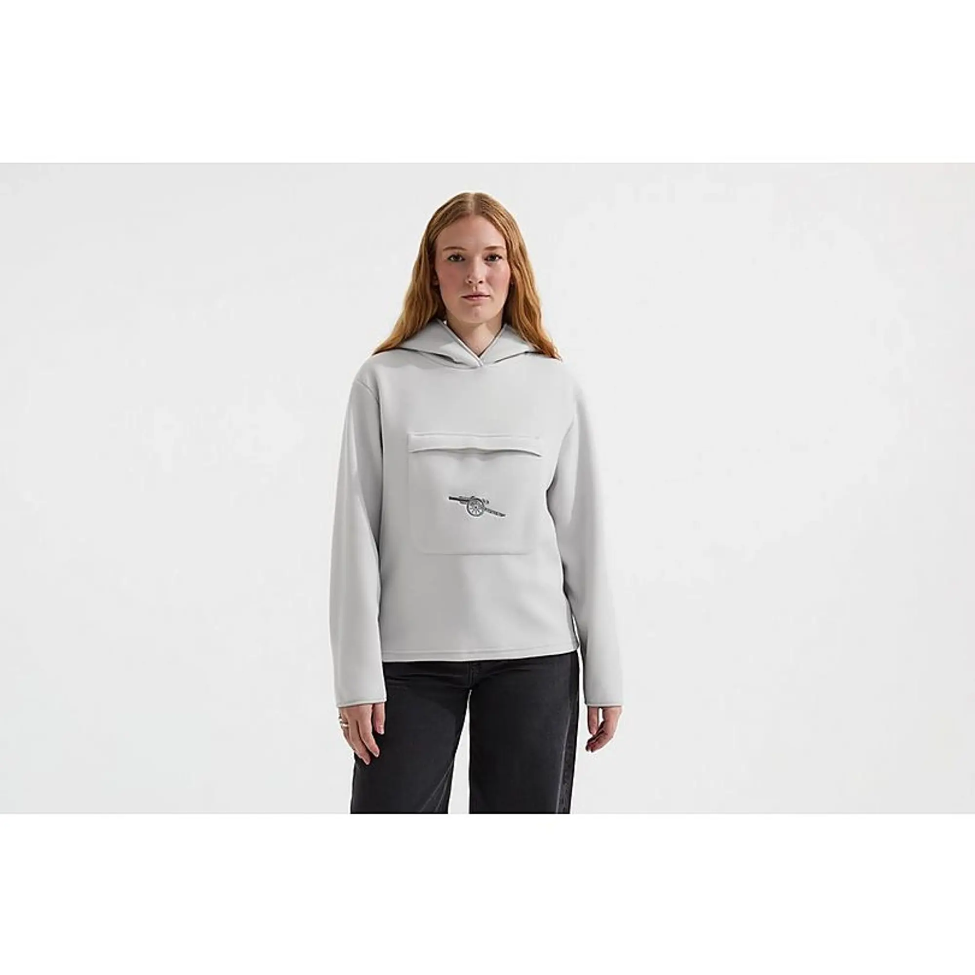 Arsenal Womens Holloway Social Club Grey Fleece Hoodie, Multicolor