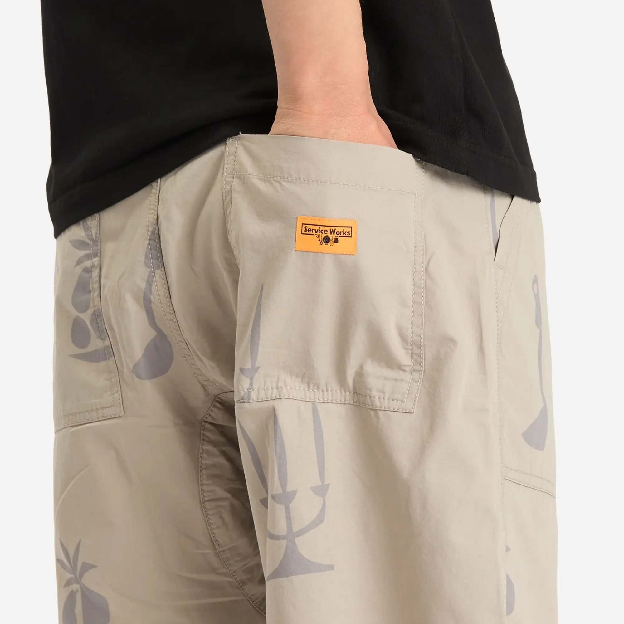 Service Works Men's Poplin Printed Chef Shorts Stone