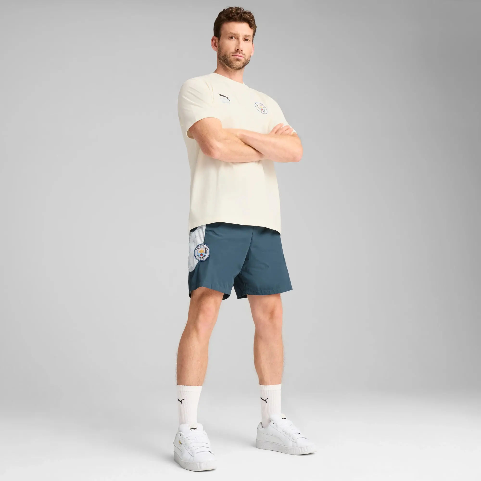 PUMA Kid Super x Manchester City Travel Shorts Men, Grey Skies/Frosted Dew, size Large