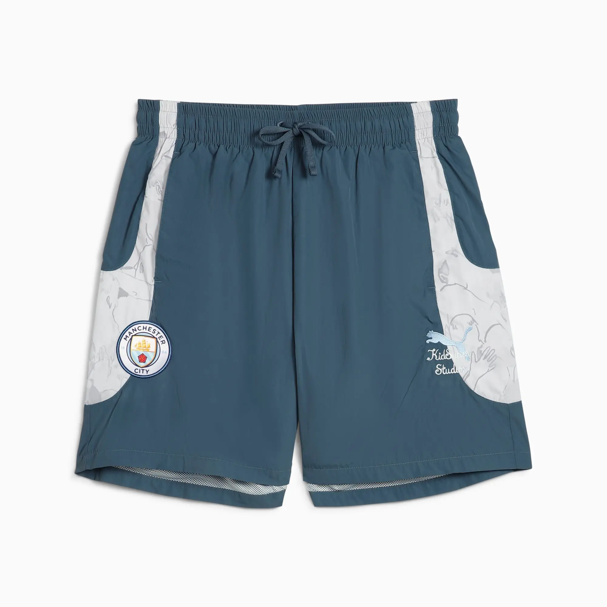 PUMA Kid Super x Manchester City Travel Shorts Men, Grey Skies/Frosted Dew, size Large