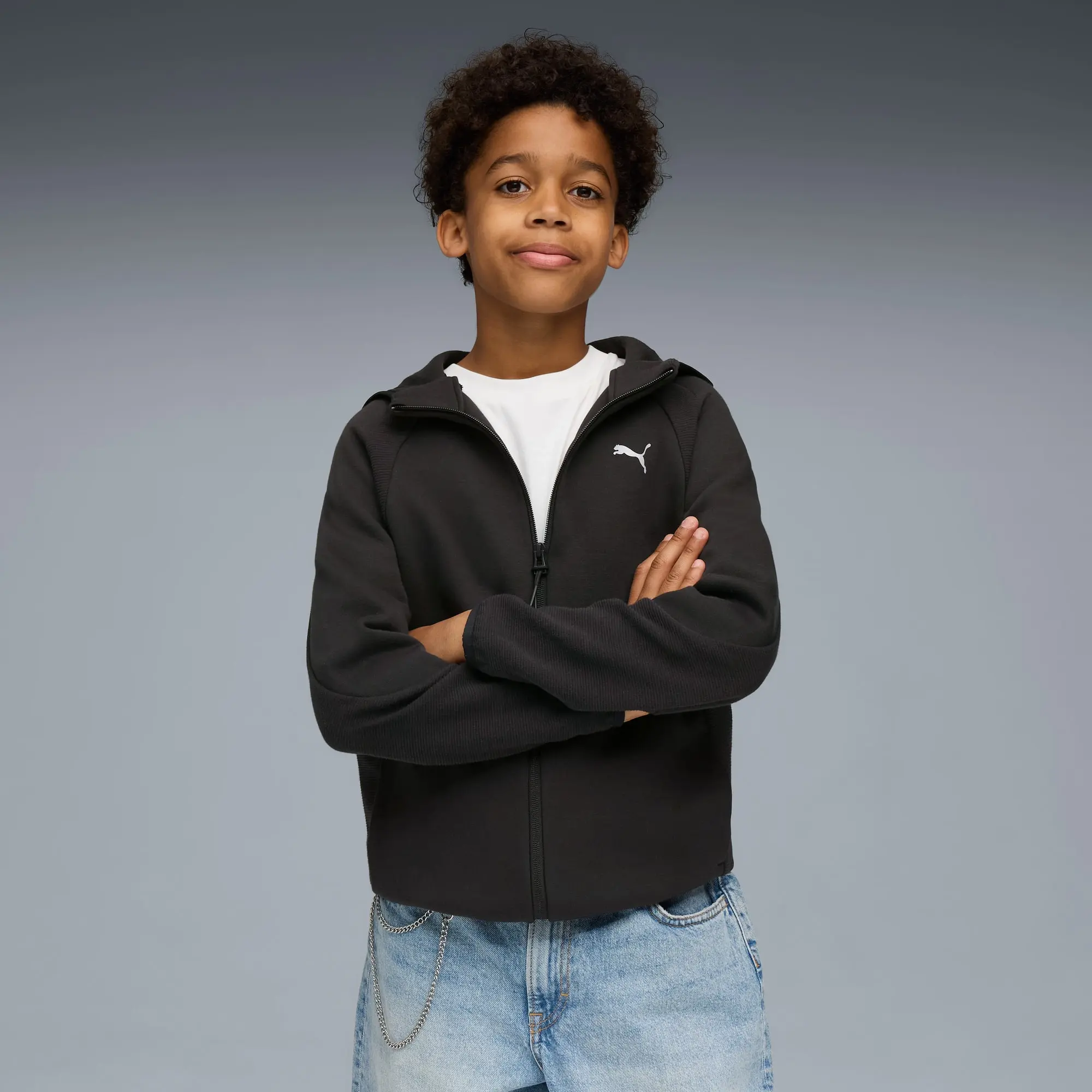 PUMA Evostripe Full-Zip Hoodie Youth, Black, size 11-12 Youth