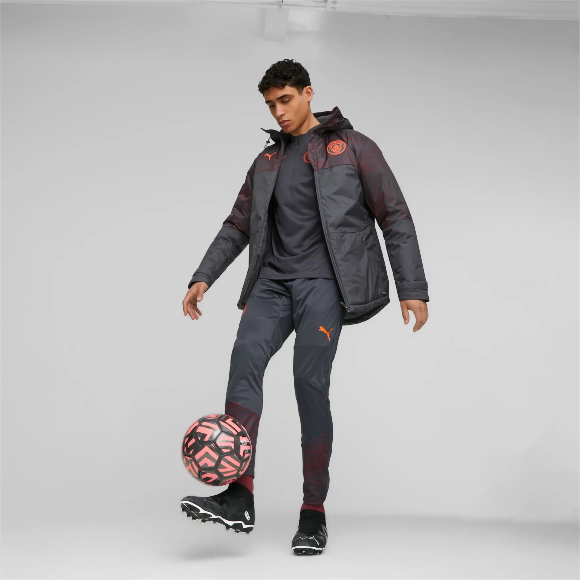 PUMA Manchester City Football Graphic Winter Jacket, Strongray/Aubergine, size 3XL