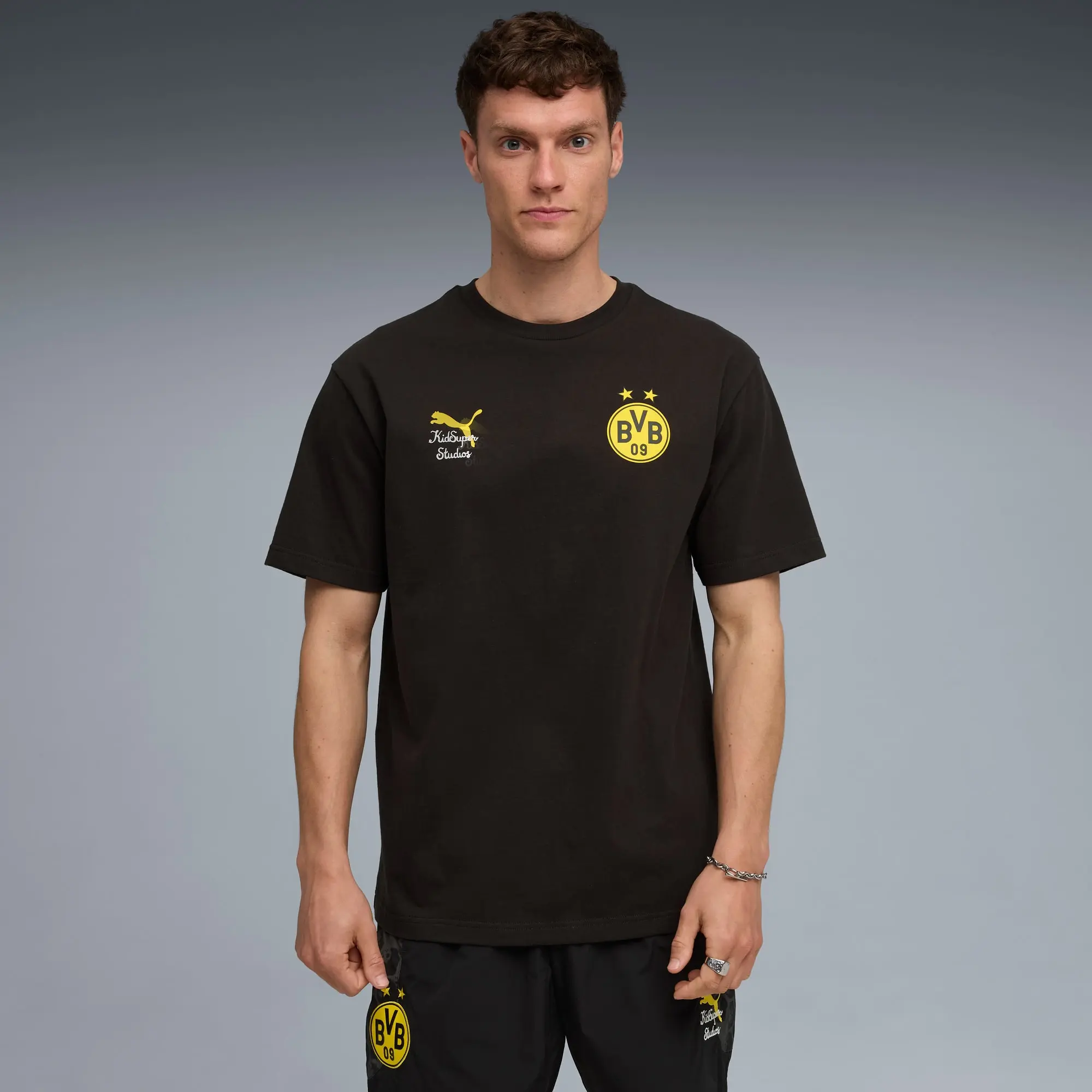 PUMA Kid Super x Borussia Dortmund Graphic T-Shirt Men, Black/Faster Yellow, size 3XL