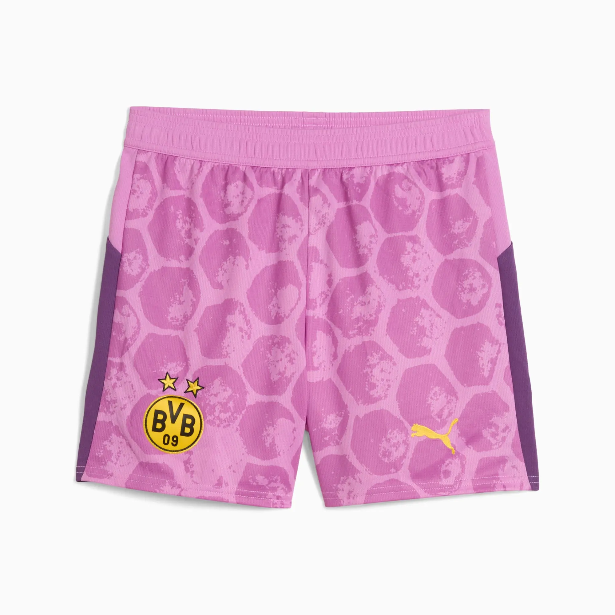 PUMA Kid Super x Borussia Dortmund Shorts Youth, Mauve Pop/Faster Yellow, size 11-12 Youth