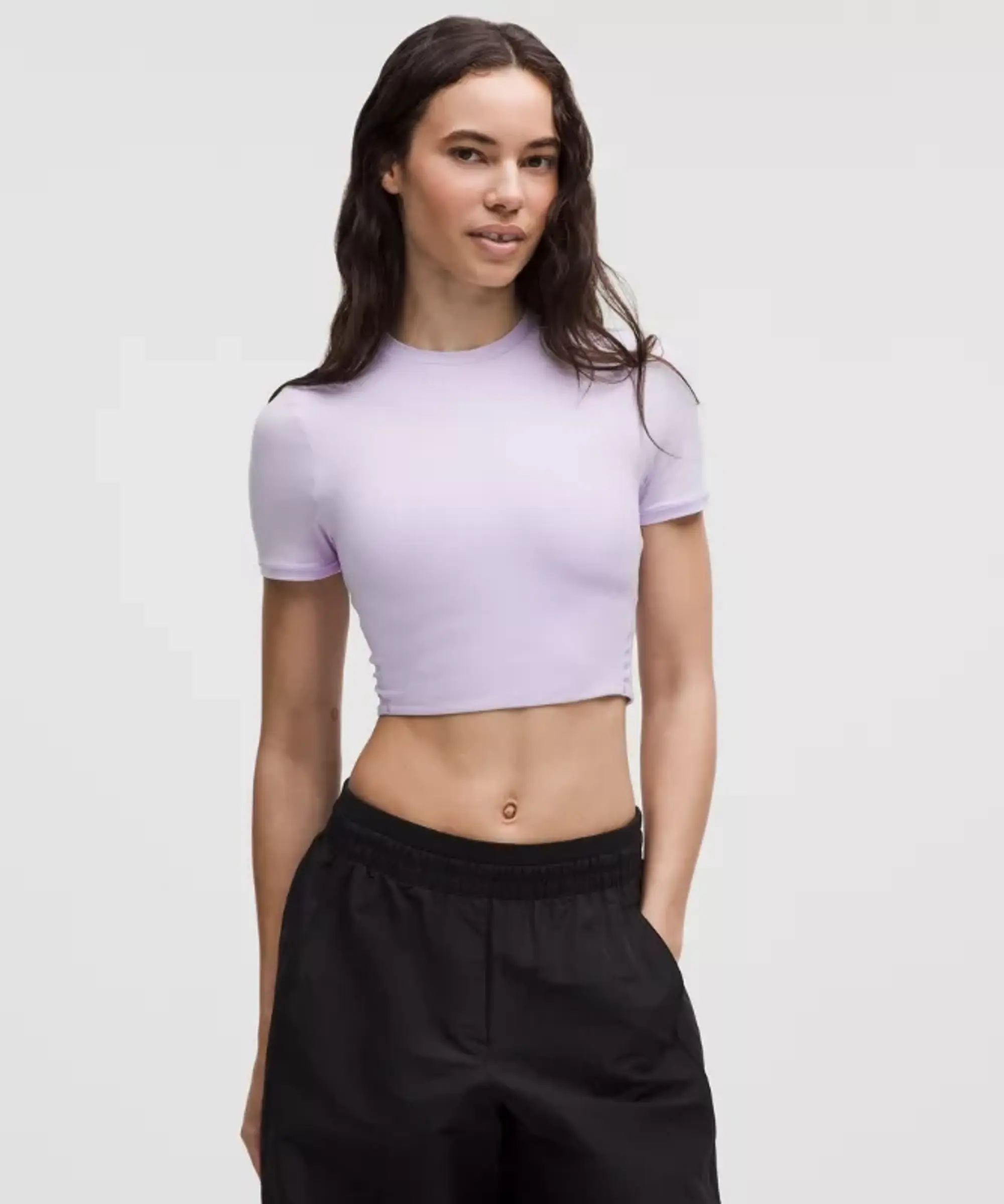 lululemon – Women's Wundermost Ultra-Soft Nulu Crewneck Cropped T-Shirt – Color Purple – Size L
