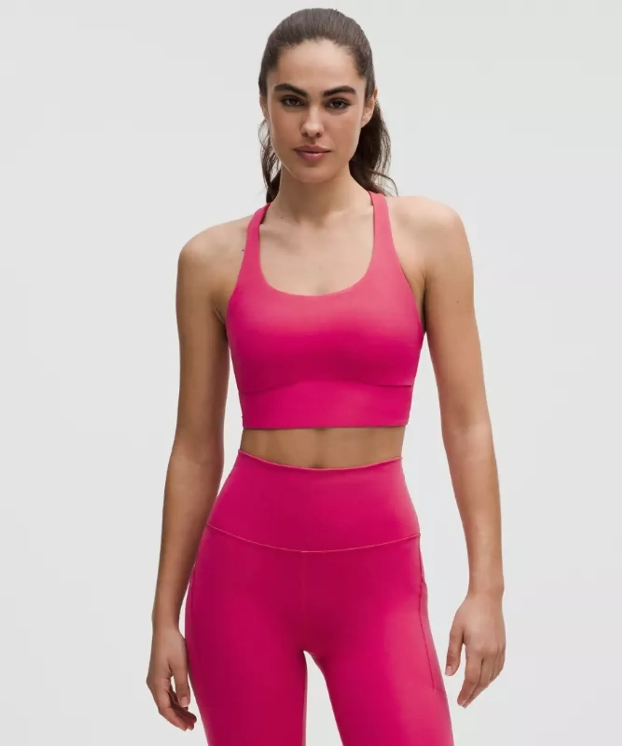 lululemon – Women's Energy Longline Sports Bra Medium Support, B-D Cups Evolve – Color Pink – Size L