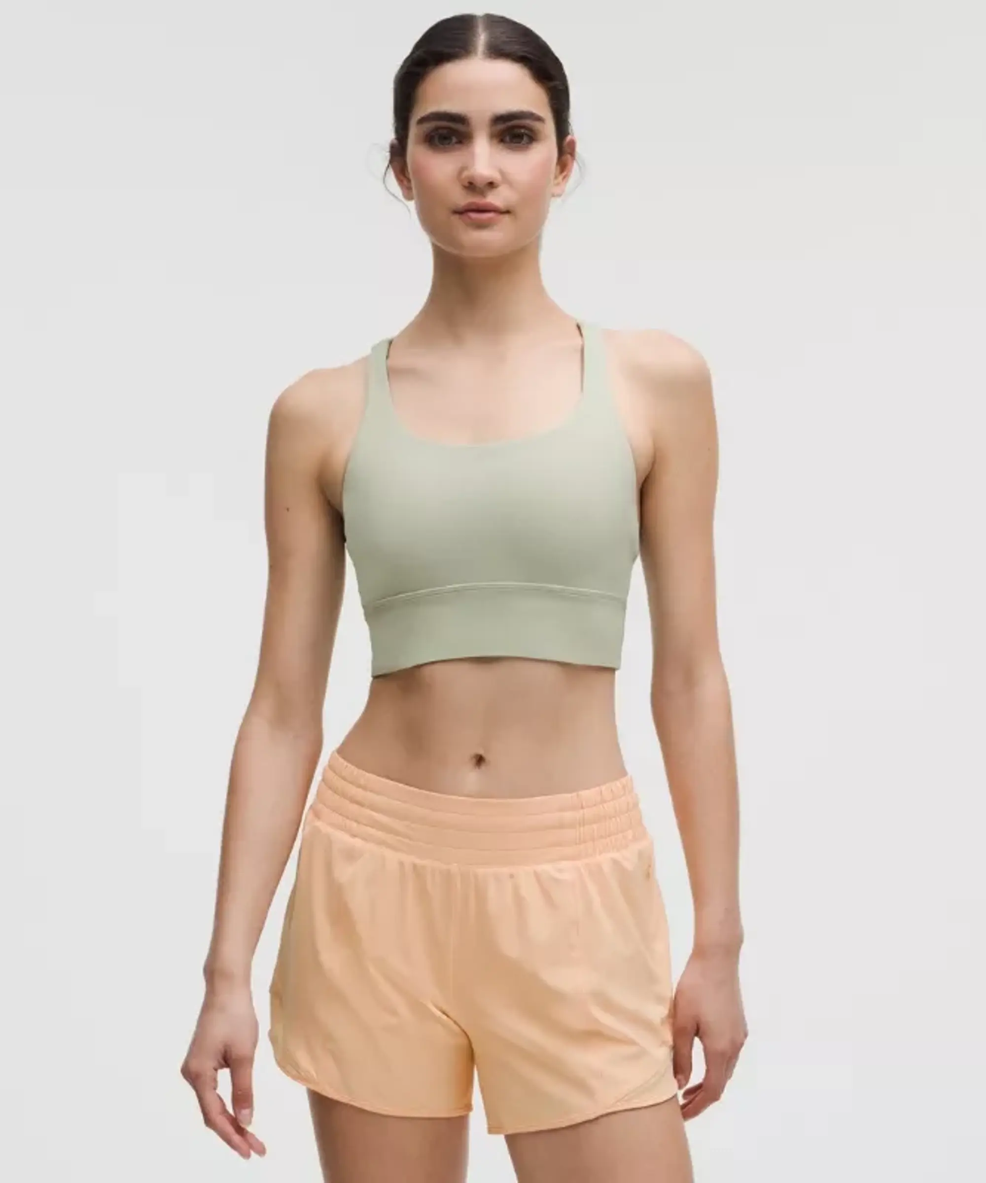 lululemon – Women's Energy Longline Sports Bra Medium Support, B-D Cups – Color Green/Pastel – Size 10